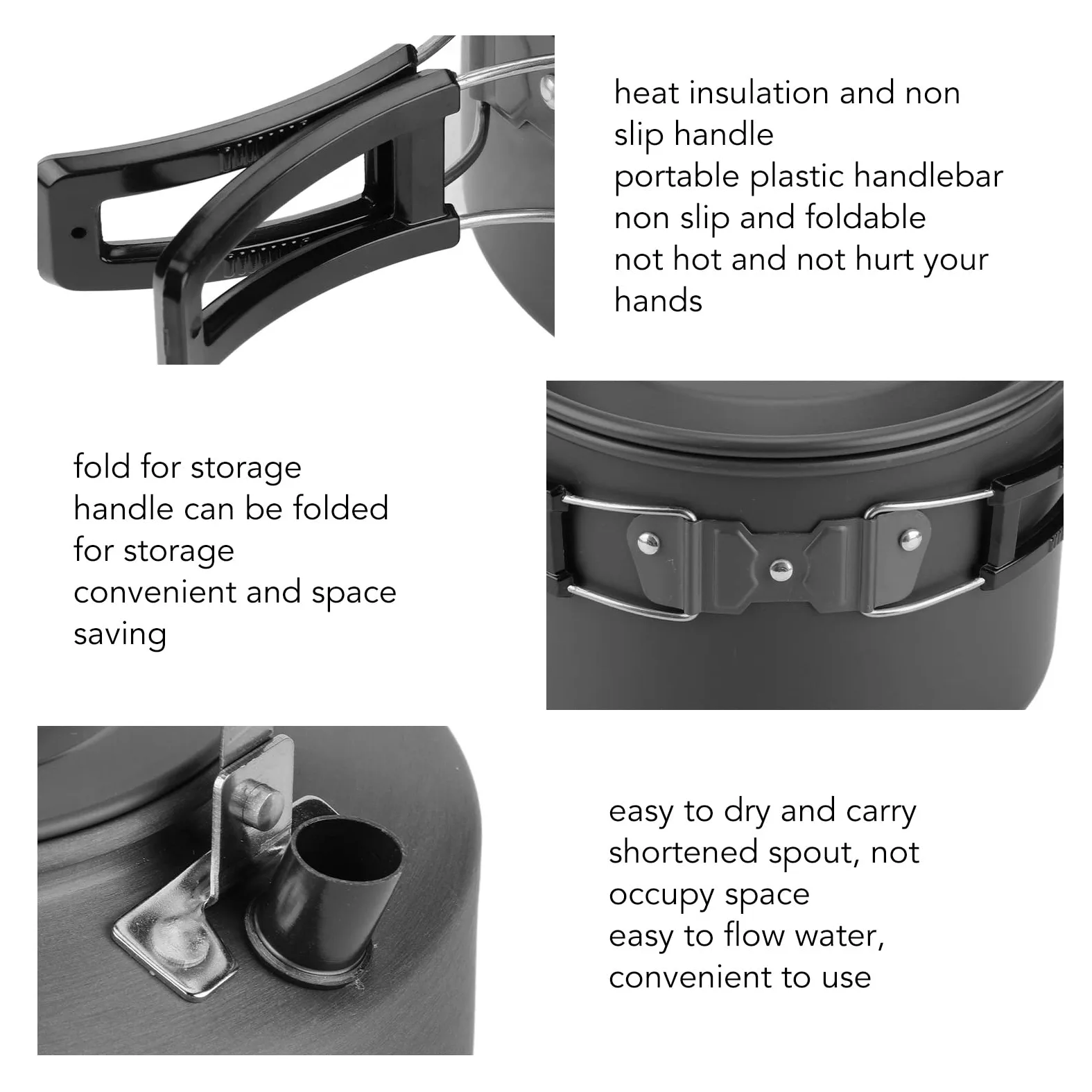 Kit de utensilios de cocina de aleación de aluminio para camping, tetera, sartén, platillo, tazón, cuchara, portátil, ligero, duradero, antiadherente, resistente a altas temperaturas, para acampar al