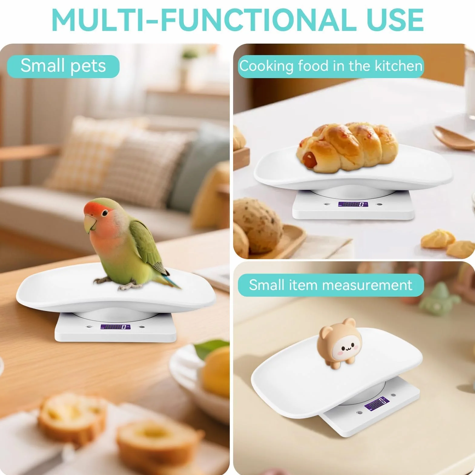 Agatige Báscula de Peso para Mascotas Pequeñas 10kg/1g, Digital LCD Electrónica con Bandeja Extraíble