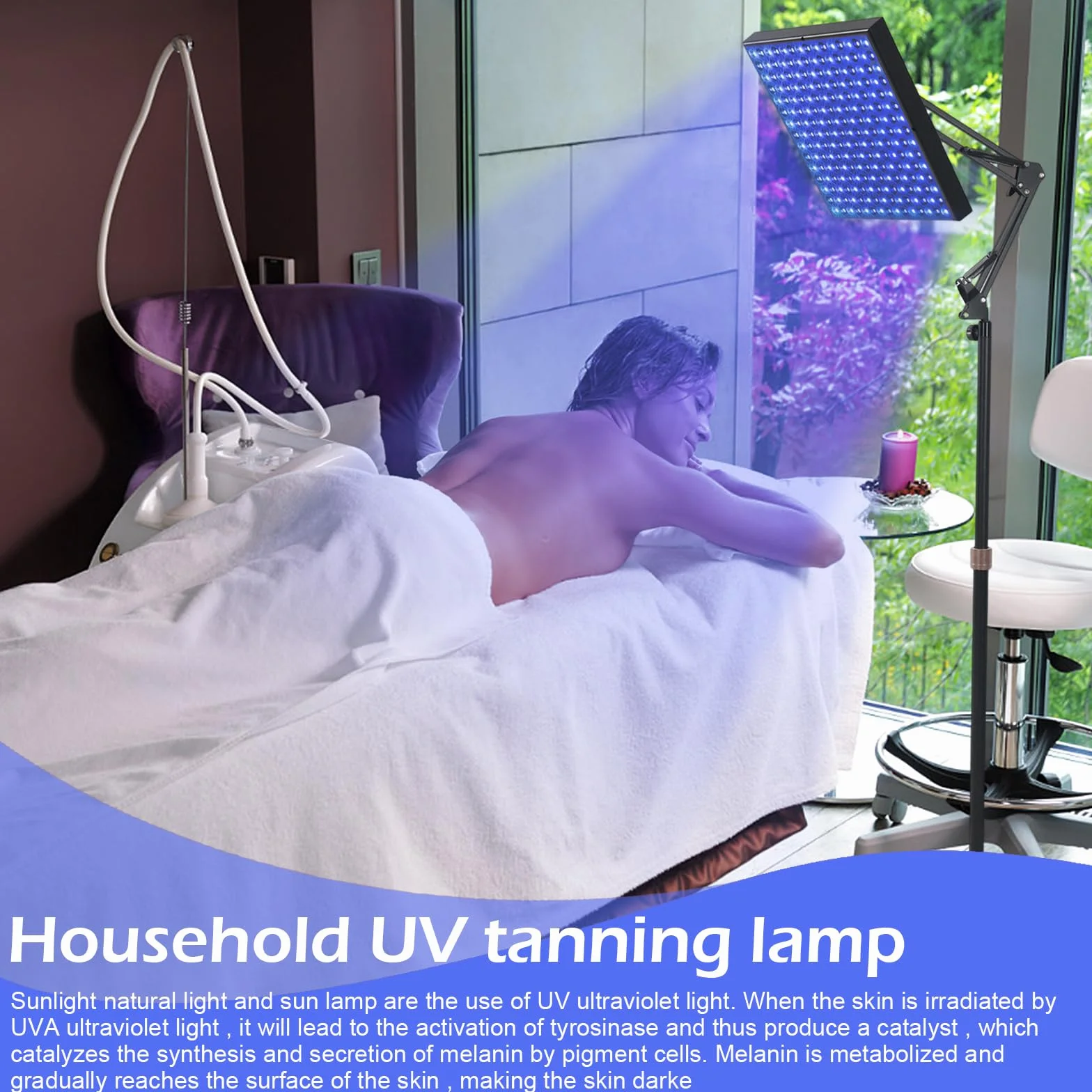 Lámpara Bronceadora 45W 460nm 225 LEDs Facial y Cuerpo con Soporte Ajustable