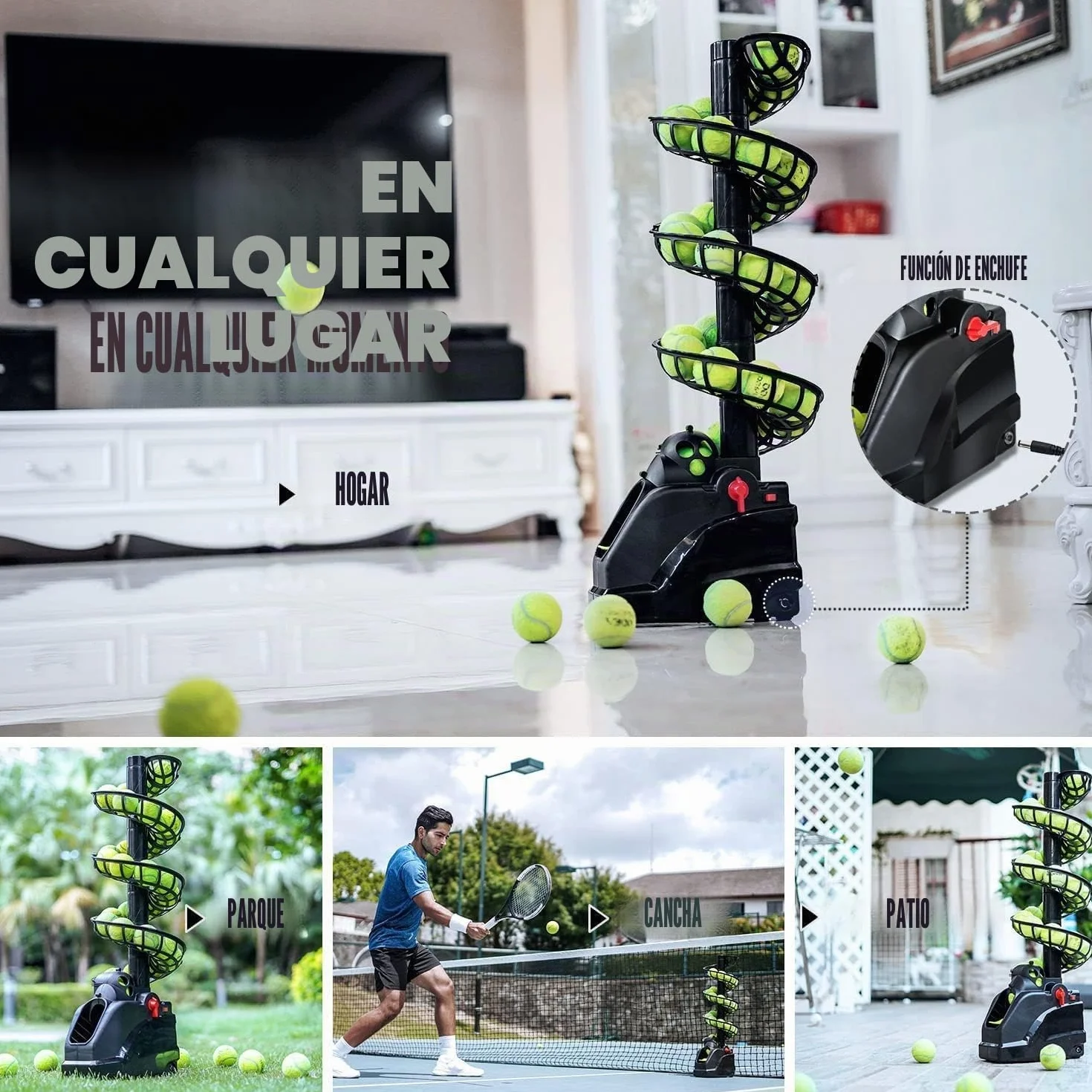 Máquina De Tenis (hasta30 Bolas)Entrenamiento de Tenis para principiantes/niños/entrenadores, cualquier nivel y edad, portátil para uso seguro en el hogar/cancha de tenis, AC&batería&Cable USB
