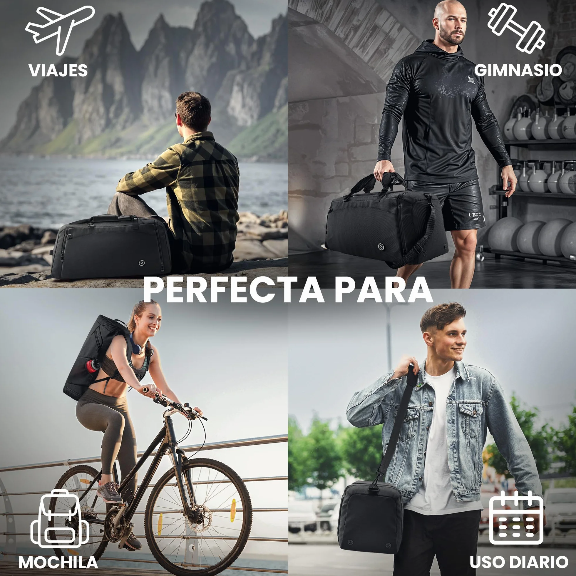 bemaxx Bolsa Deporte Hombre Mujer Bolsas de Viaje Compartimento Zapatos Ropa Mojada 40/60L Mochila 30/50L Fitness Gym Duffle Bag Travel
