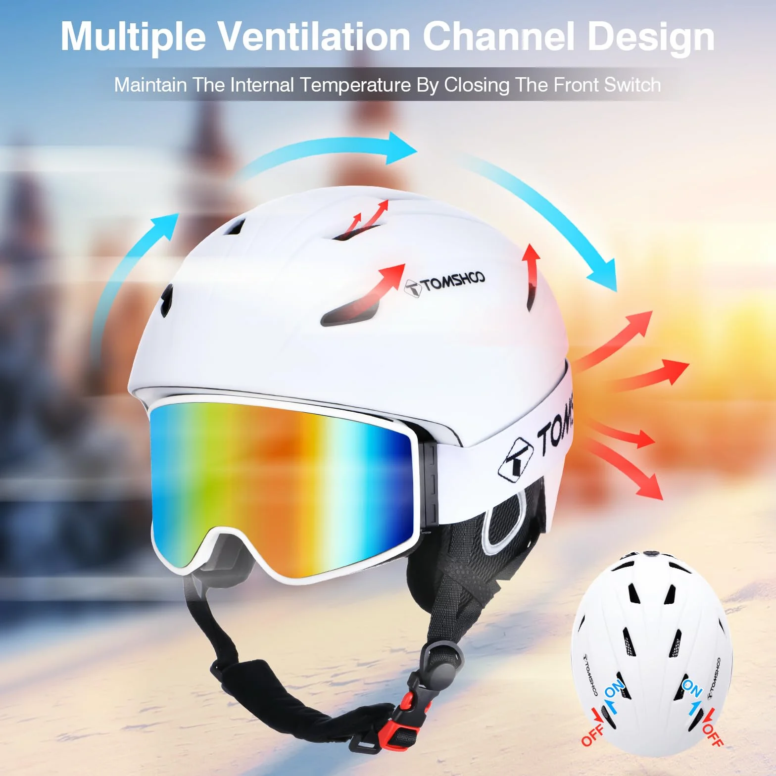 TOMSHOO Casco de Esquí y Gafas de Esquí Set, Orejeras, Ventilación, Forro Extraíble Unisex