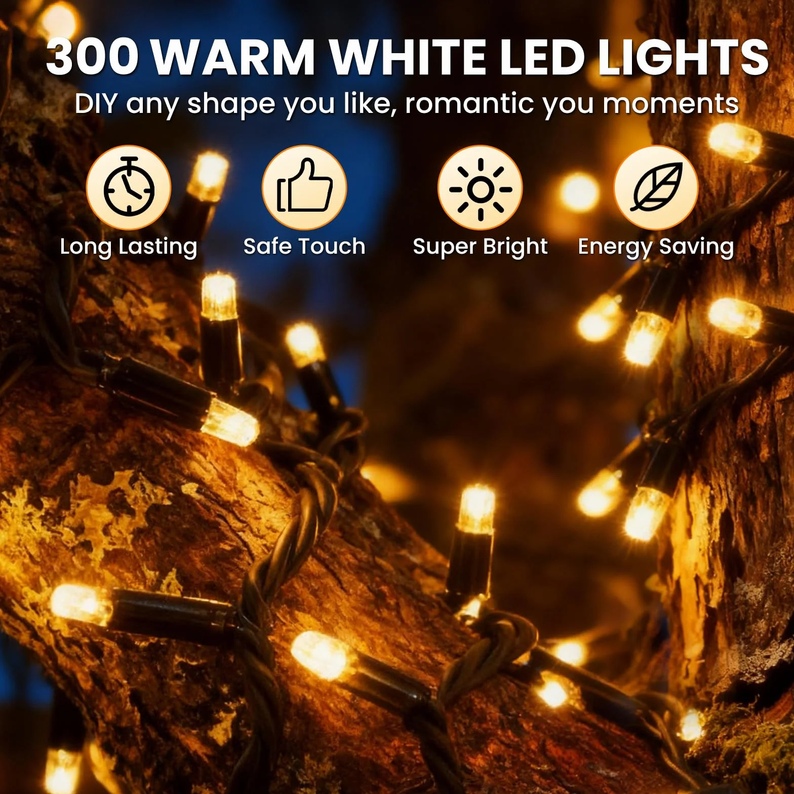 Luces Navidad LED 300 30 Metros 8 Modos Resistente al Agua Blanco Cálido