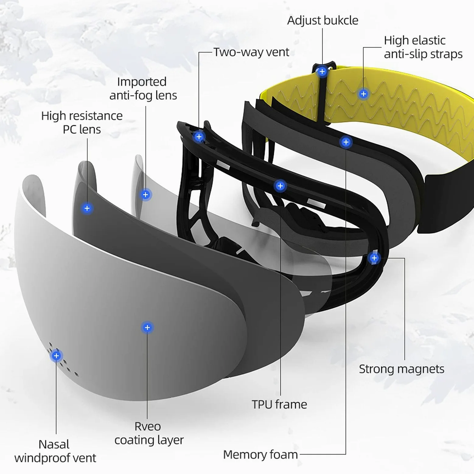 DieffematicHXJ Gafas Esqui Hombre Gafas de esquí Profesional Doble Capas Protección Anti-Niebla Nasal ala de esquís a Prueba de esquí Anti-Niebla Gafas de Snowboard (Color : C)