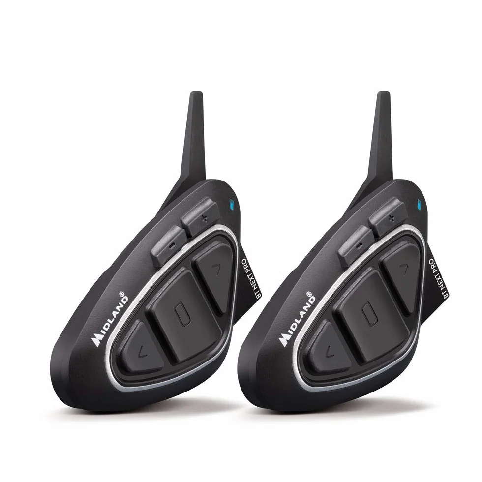 Midland Intercomunicador Bluetooth Dual BT NEXT PRO, Auriculares Bluetooth para Cascos de Moto con Altavoces Hi-Fi, Supresión de Ruido, Comunicación Hasta 8 Personas y 1,6 km - 2 Auriculares