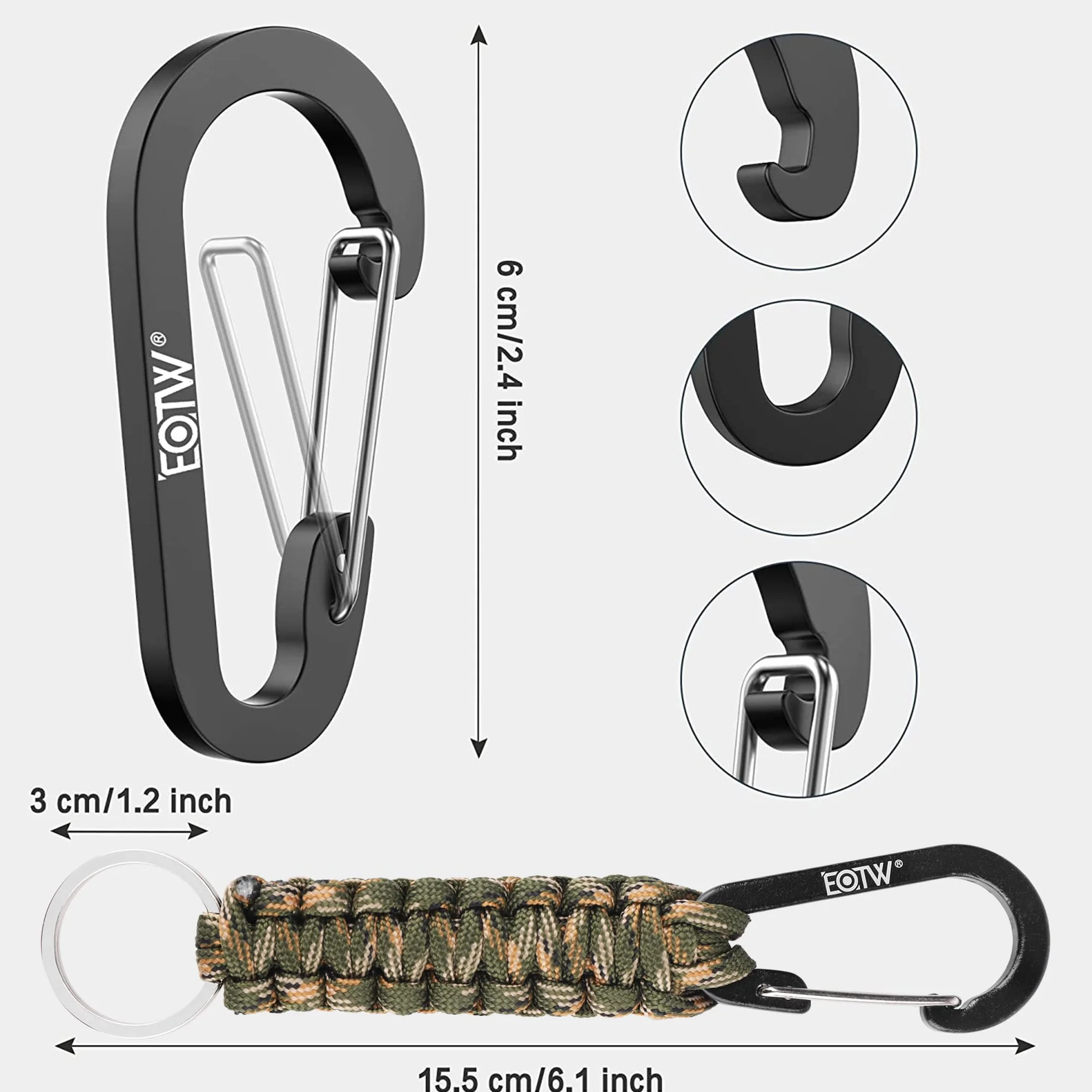 EOTW Mosqueton Llavero Paracord, Forma de D Mosqueton Escalada Ganchos para Montañismo, Motocicleta, Camping, Escalada en Roca, Pesca, Senderismo o Viajes y Otros Deportes al Aire Libre