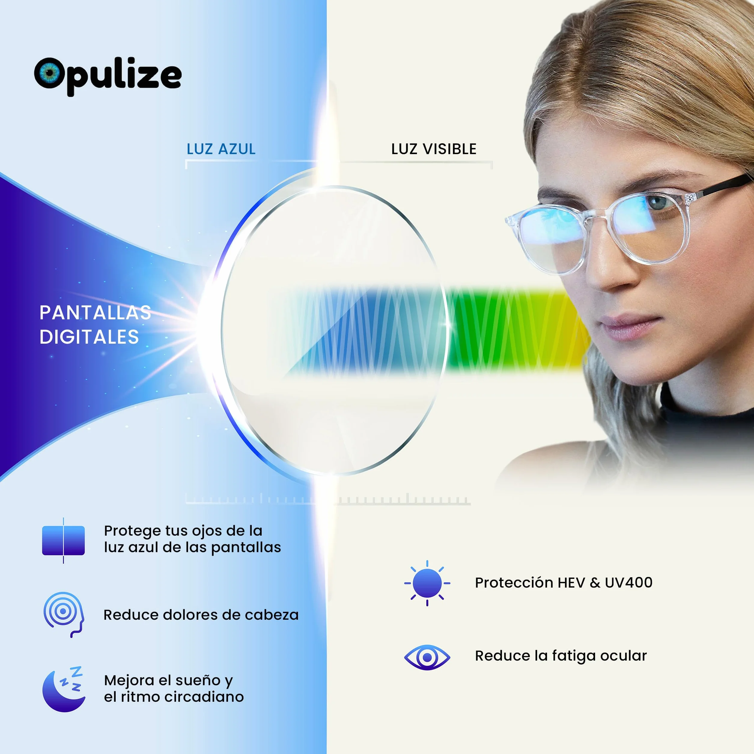 OPULIZE Sol Gafas Luz Azul Montura Retro Filtro Azul Hombre Mujer Mejoran Sueño Reducen Dolor Cabeza PC Videojuegos