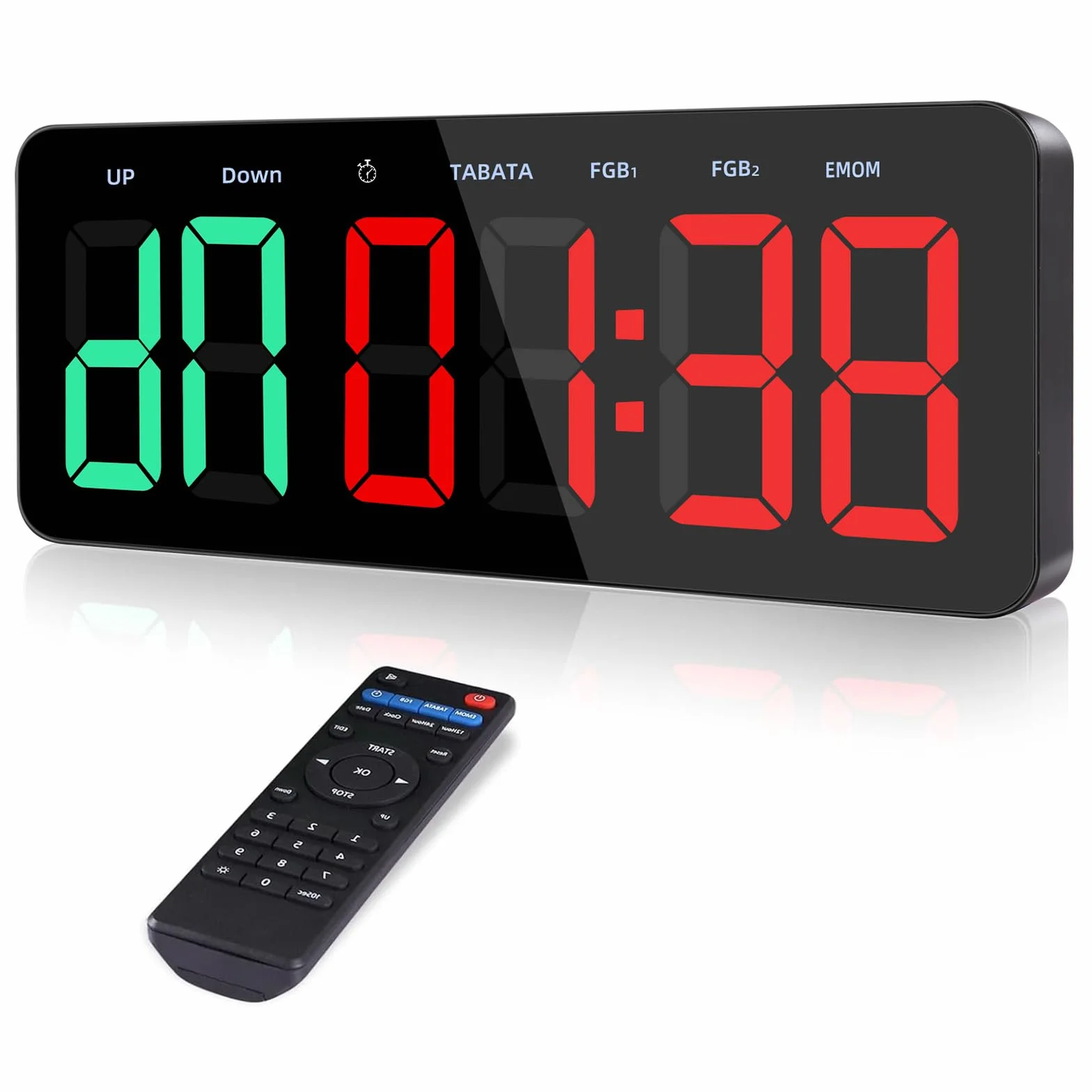 PELLOR Temporizador Multifunción para Gimnasio - Grand 3" Digital Reloj de Pared, Cronómetro LED con Modos Tabata/FGB/EMOM, 5 Niveles Brillo, Cuenta Regresiva/Progressiva, Portátil para Fitness/MMA
