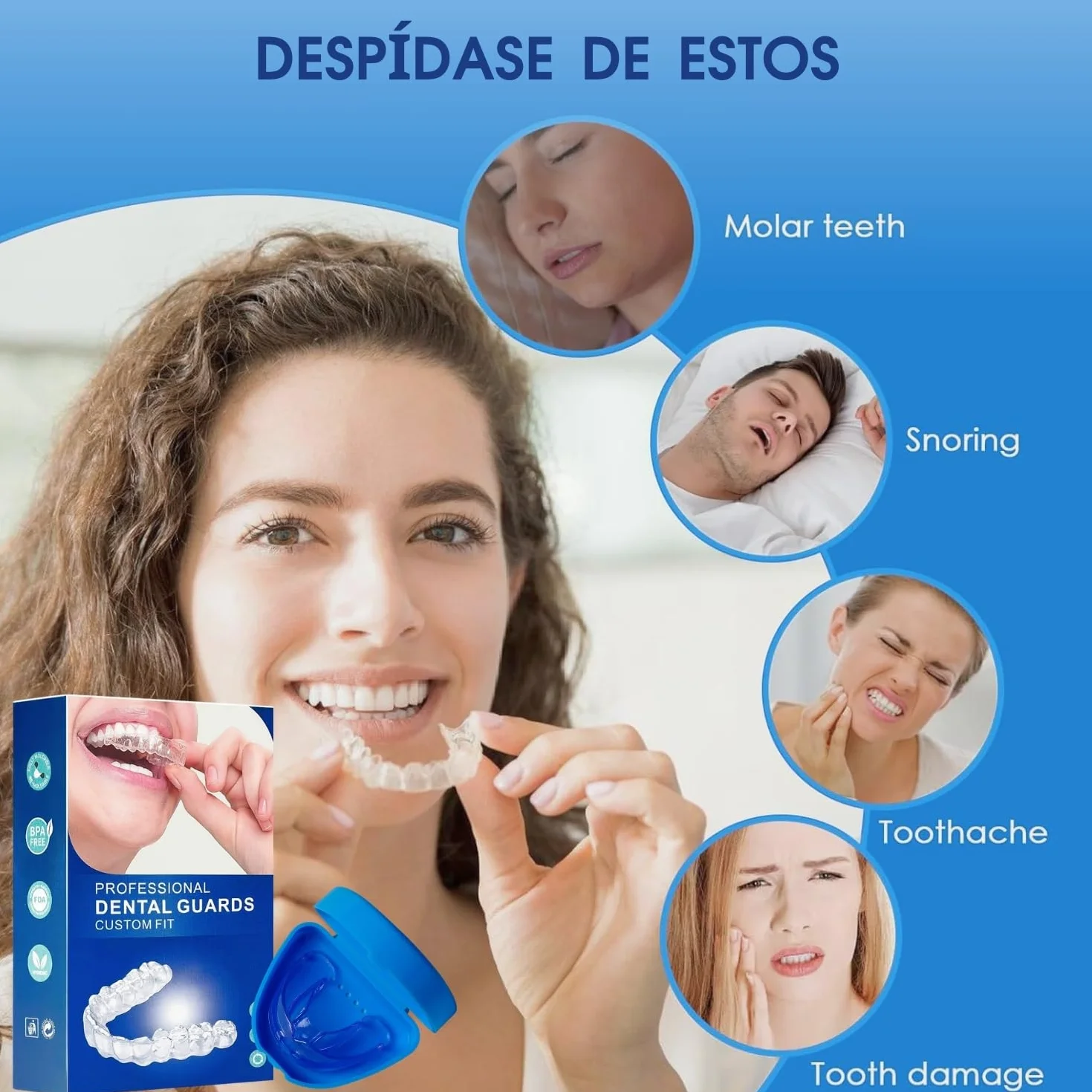 Ferula Descarga Bruxismo 4 Piezas 2 Tamaños, Protector Bucal Dental para Dormir