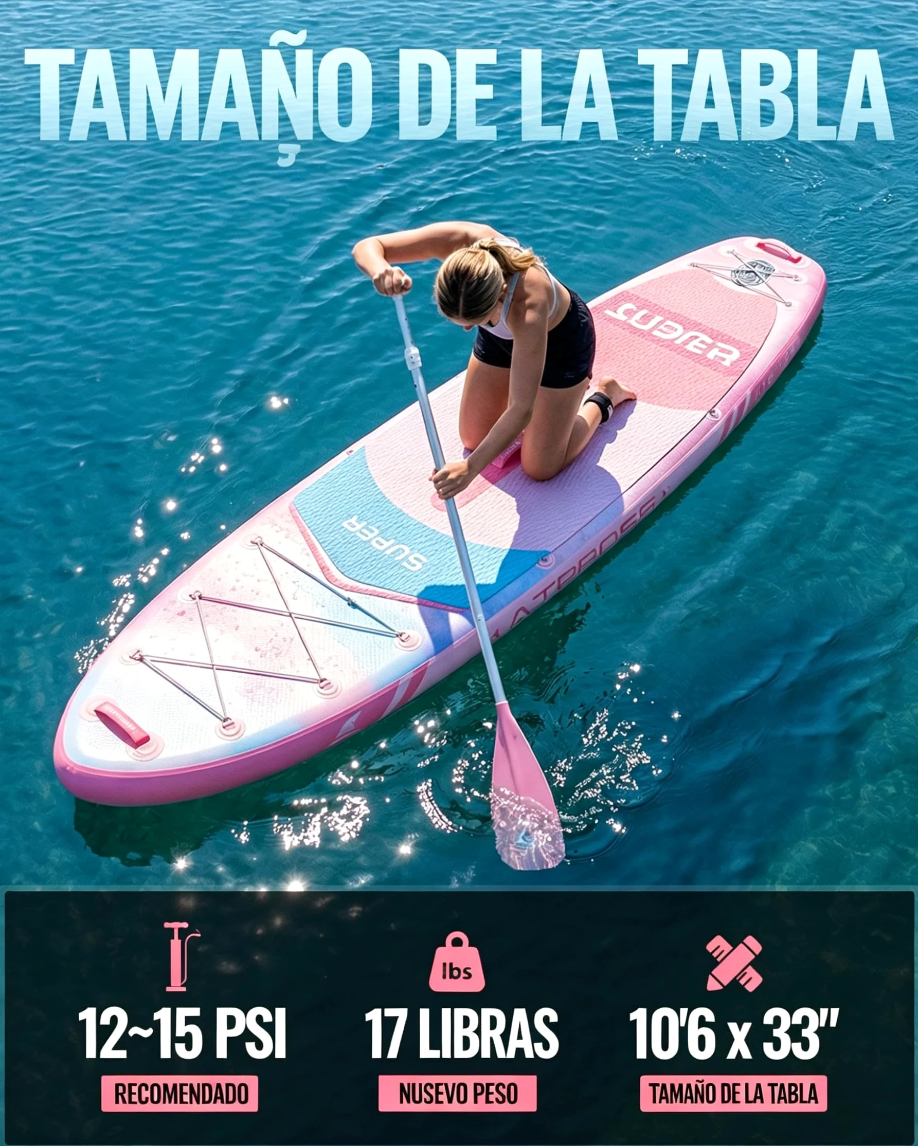 Tabla Sup Hinchable 2 Personas Set Completo Accesorios | Extra Ancha 320x84cm Carga 200kg Gran Estabilidad y Cubierta Antideslizante