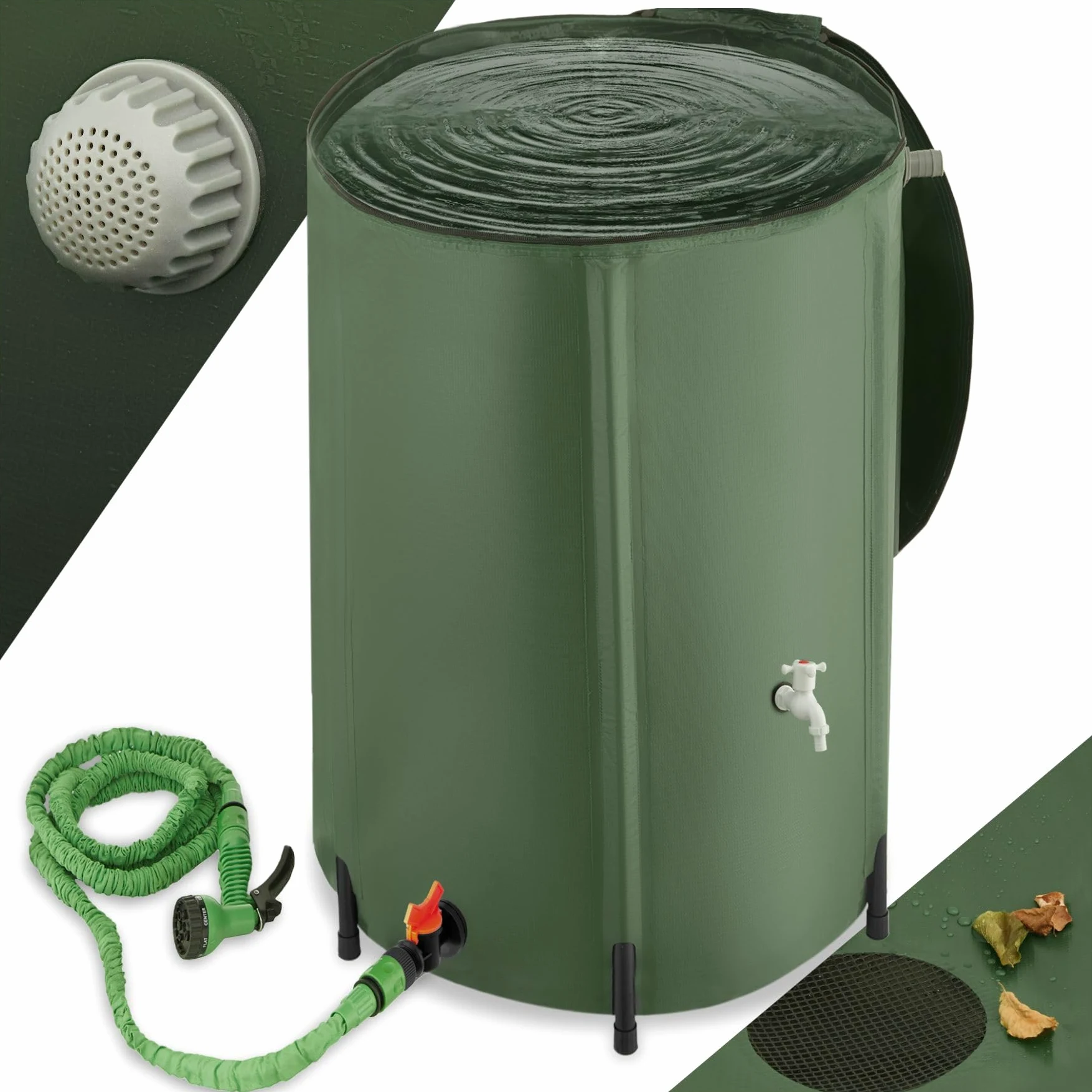 tectake® Deposito Agua Lluvia Plegable, Bidón con Grifo, Bolsa Agua Resistente Intemperie, Accesorios Camping, Garrafa Agua, Supervivencia, Fácil Montaje, Recolección Agua Lluvia - 380 litros