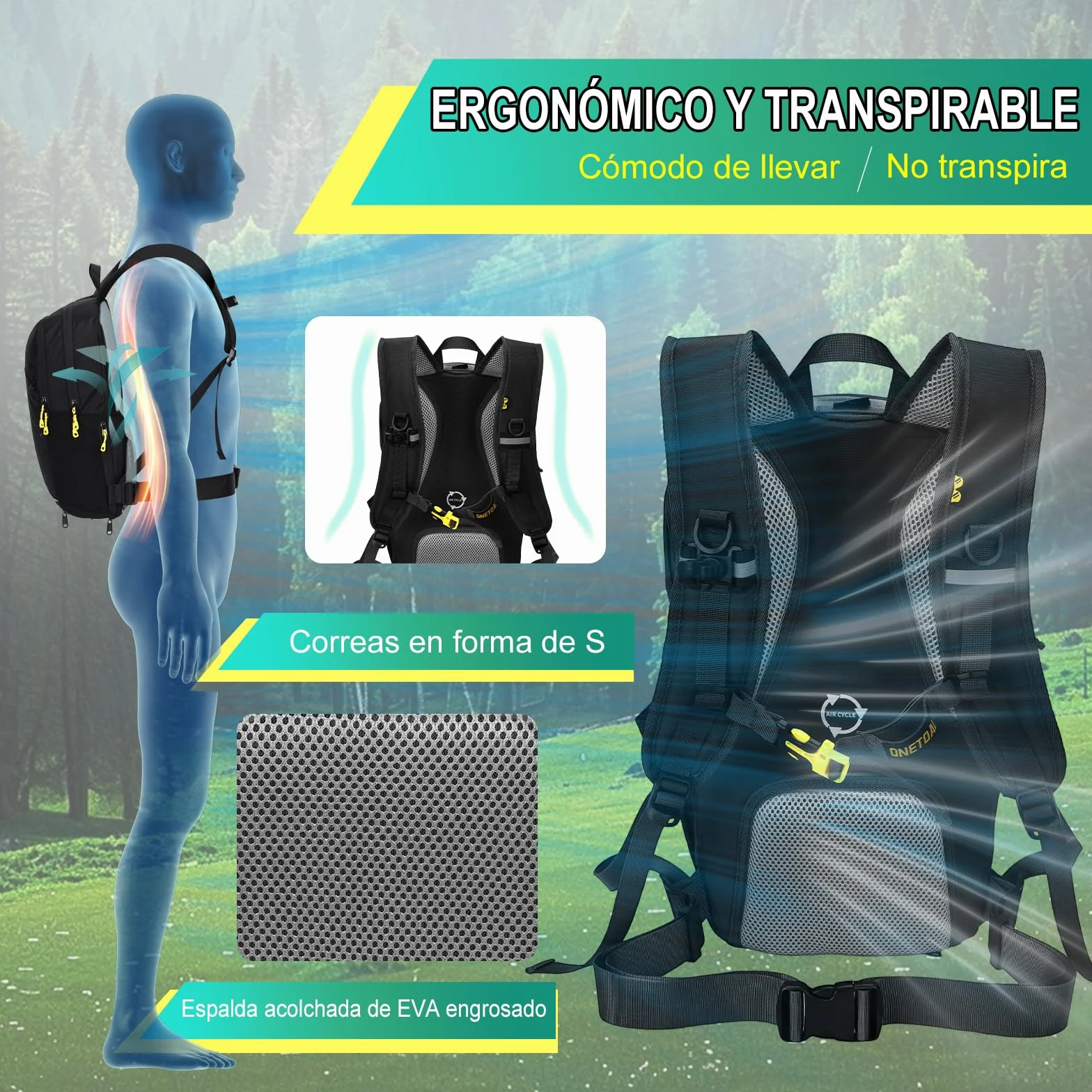 Mochila de Ciclismo 15L / 20L con Funda Impermeable, Mochila Hidratación Mtb para Hombre y Mujer, Mochila Senderismo Pequeña y Antirrobo para Moto, Esquí, Bicicleta, Montaña y Running