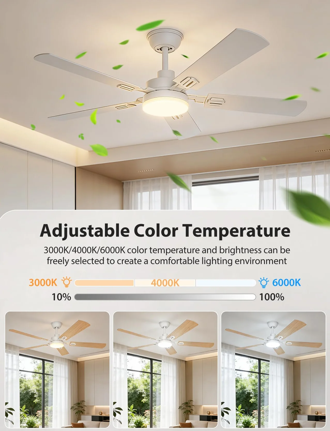 Aigostar Ventilador de Techo con Luz Silencioso 52″ 33W Regulable 3000K/4000K/6000K Mando a Distancia