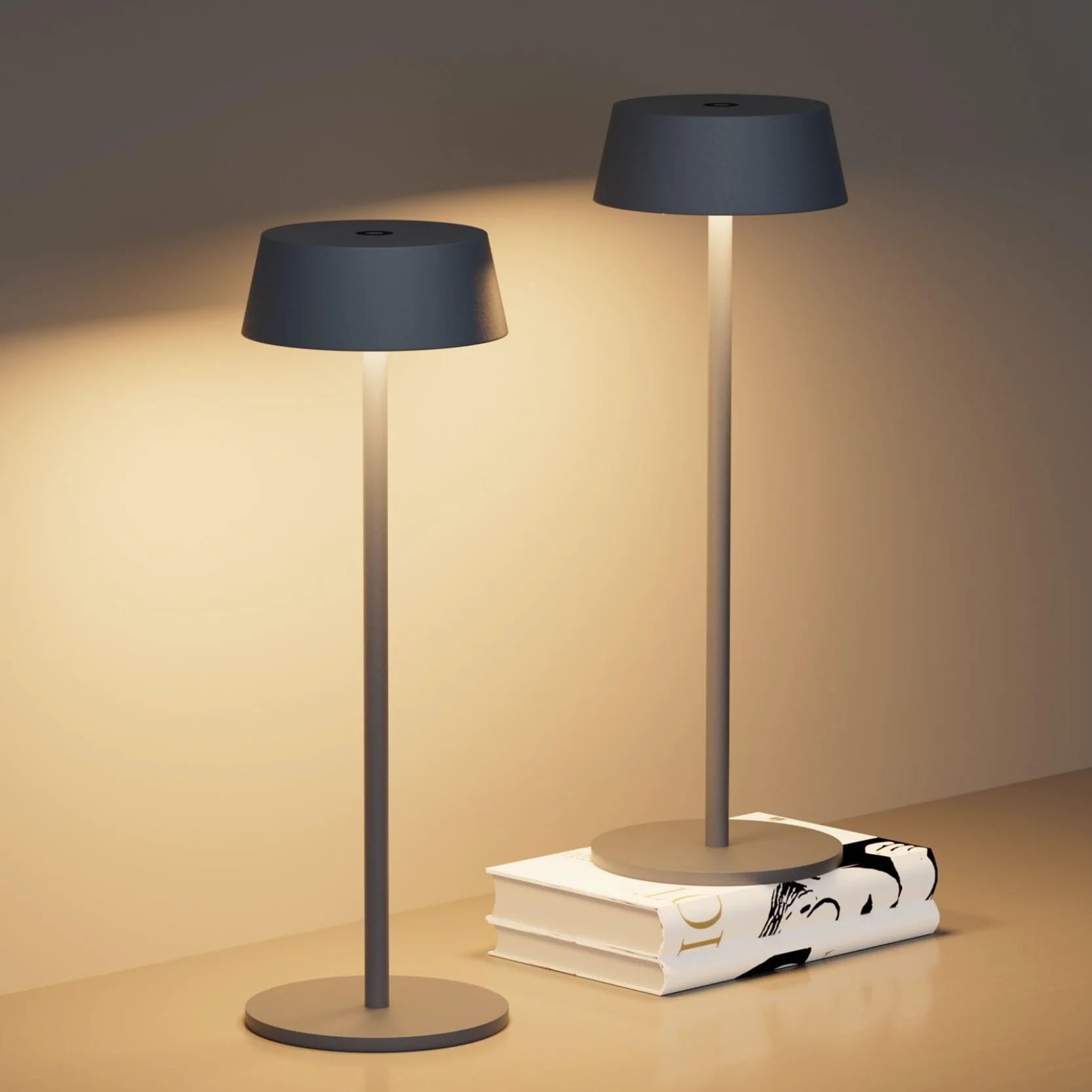 Klighten Lámpara de escritorio LED Recargable 2 Piezas Regulable Antracita Aluminio Carga USB IP54 Impermeable 3000K