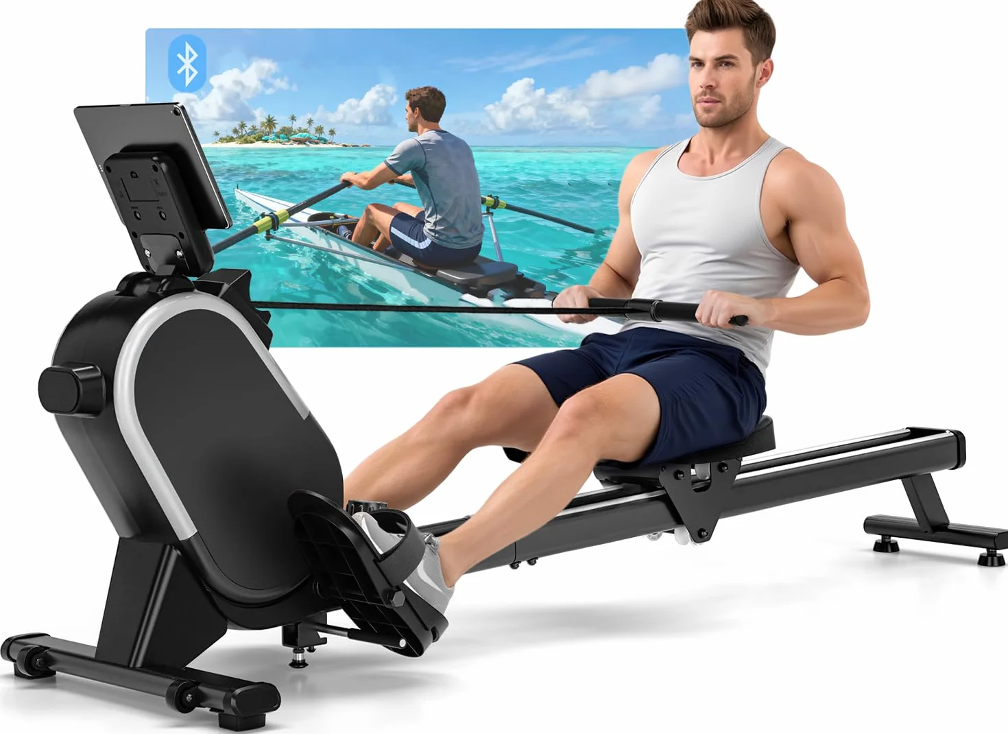 CHAOKE Maquina de Remo para Casa, Pistas Dobles Ultra Silenciosas y Estables,16 Niveles de Resistencia Magnético con App, Bluetooth y Pantalla LCD, Soporta hasta 160 KG, Fitness en Interiores