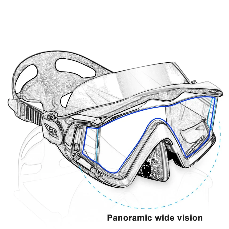 Pano 3 Gafas de buceo para adultos, máscara de buceo de vidrio templado, gafas de natación premium con tapa nasal para snorkel, buceo libre, natación