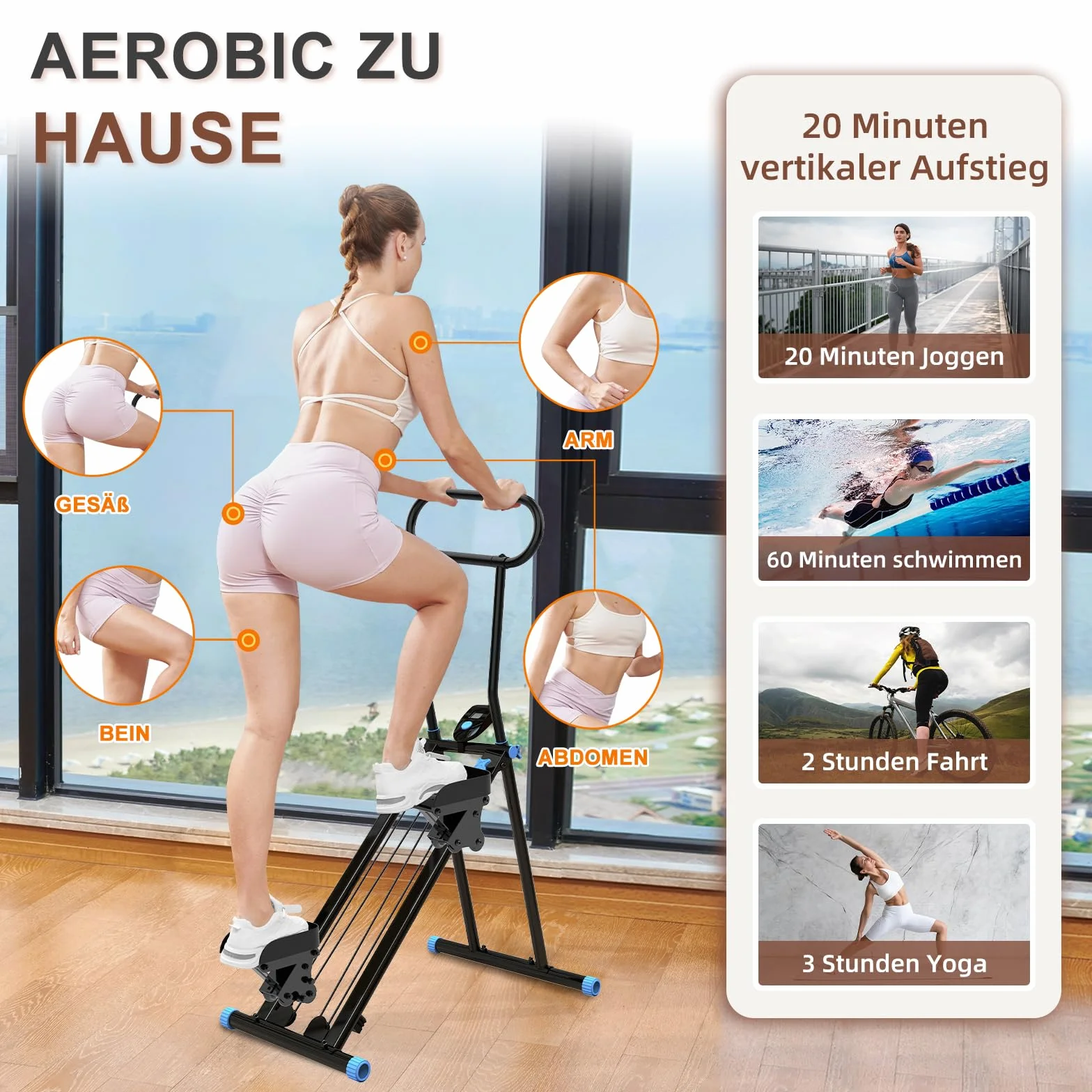 HXD-ERGO Vertical Climbing Machine, Stepper Pedal Portátil Plegable, Cross Trainer con Pantalla LCD para Herramientas, Entrenamiento en Casa, Gimnasio, Manillar Ajustable