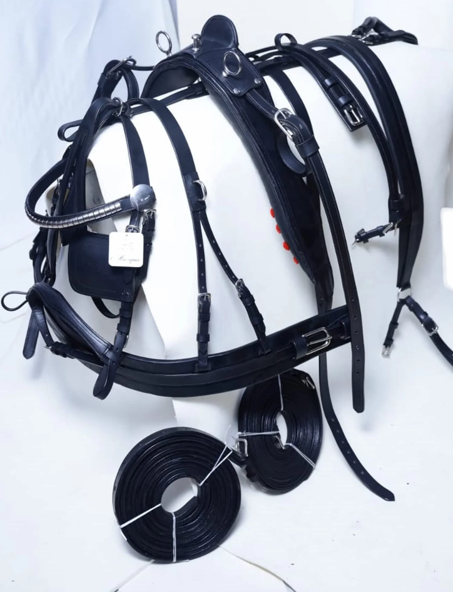 Arnés de piel resistente para carro de caballos, negro extra completo