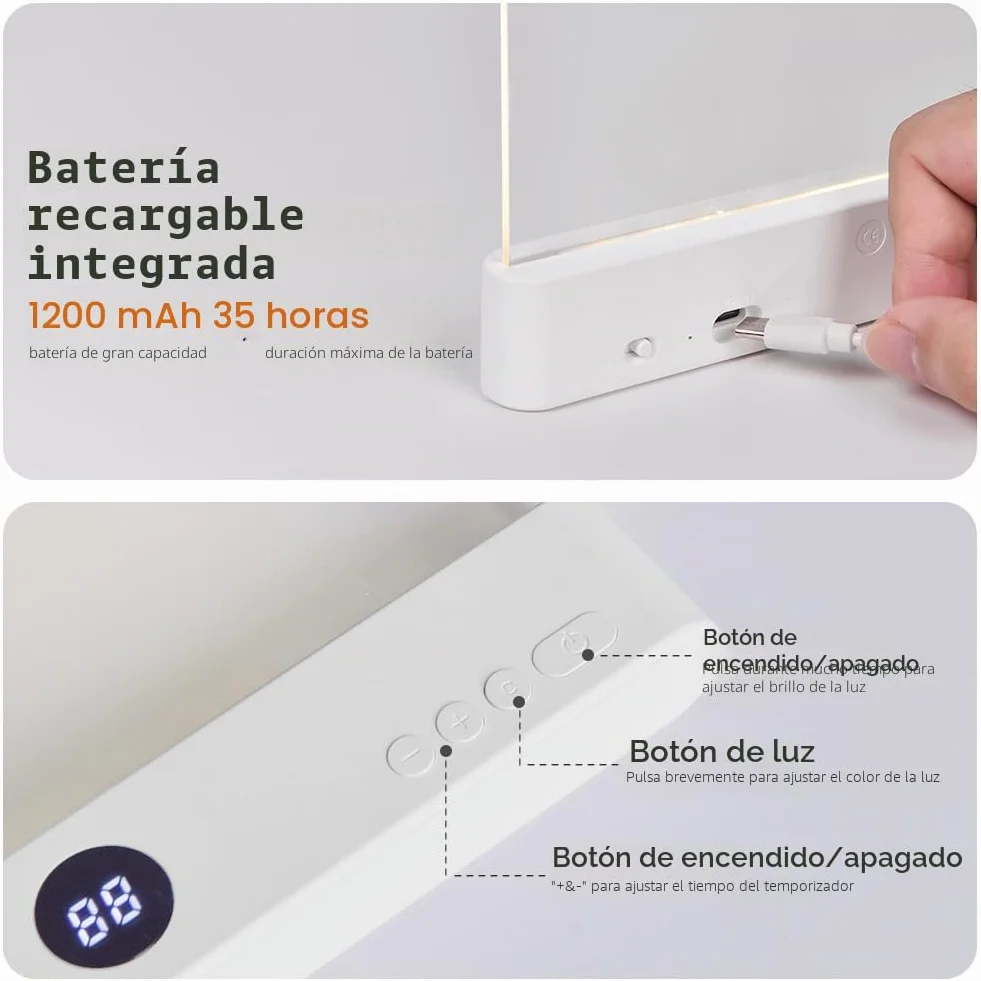 Luz Plana para Libros LED Recargable, 3 Colores Protección Ocular Ajustable, Blanco