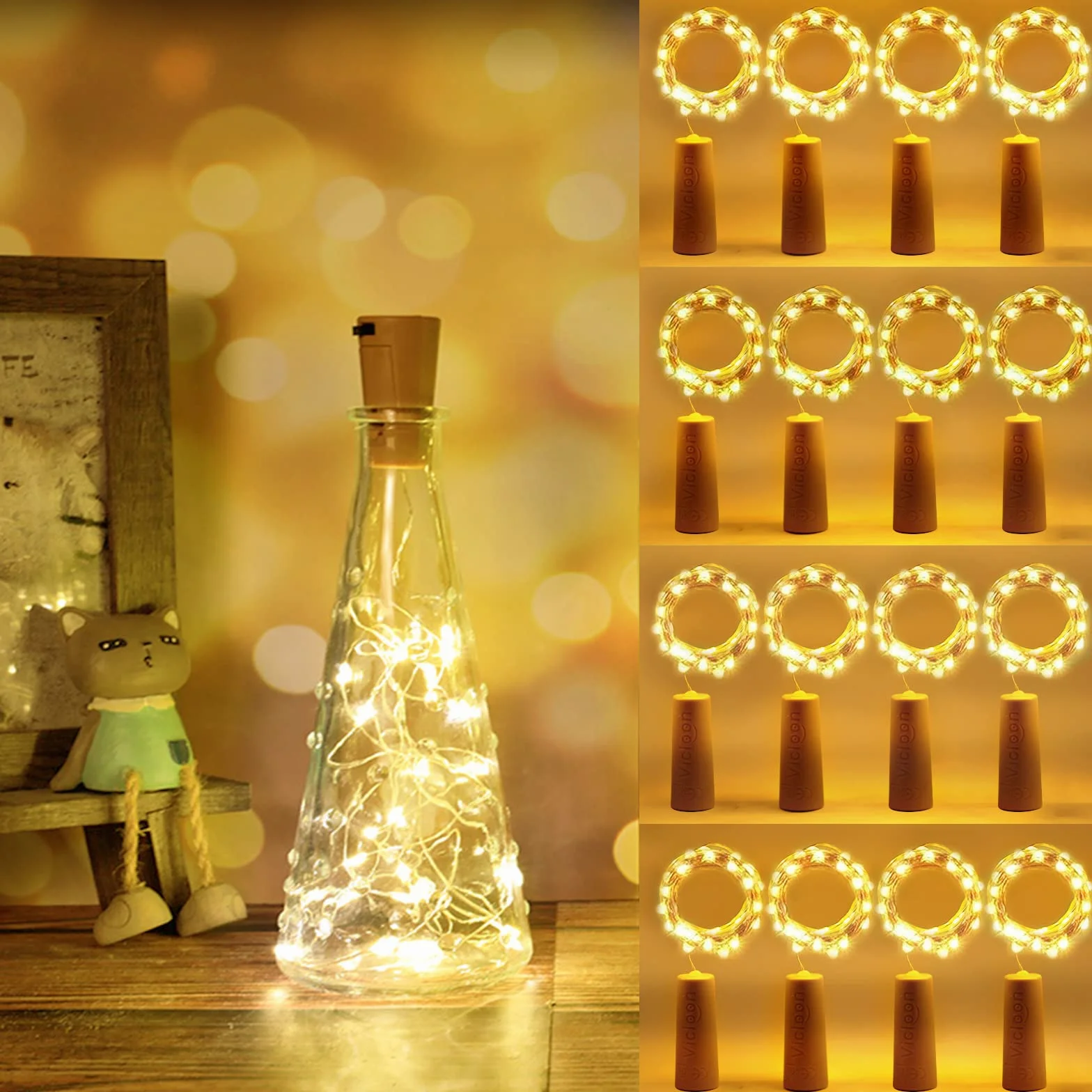 Vicloon Luces LED para Botellas 20 LEDs 2M Alambre de Cobre Cálidas Decoración Fiestas Hogar
