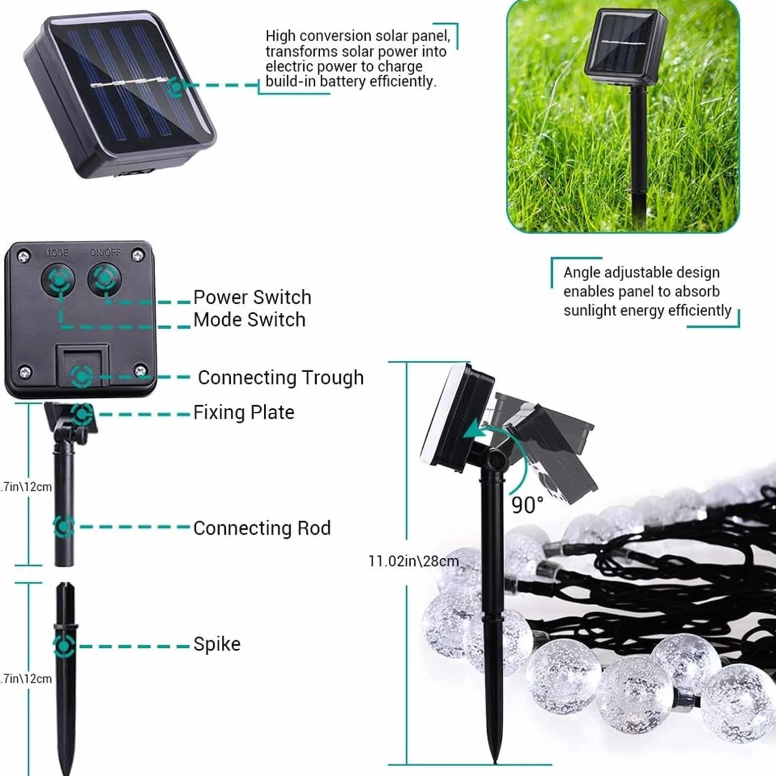 Moxled Guirnaldas Luces Exterior Solares 11M 60 LED Impermeable 8 Modos Cadena de Luces Solar para Jardín Patio Blanco Cálido