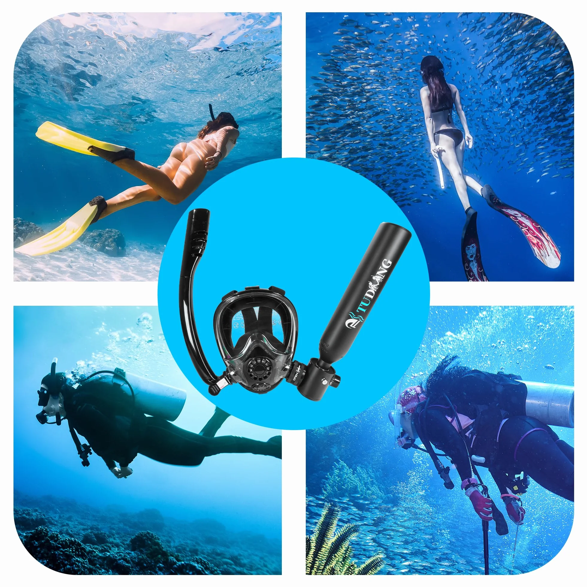 TUDIVING-Kit de Tanque de Buceo portátil, Mini Tanque de Buceo de 1L, Tanque de pulmón Reutilizable para Rescate de Emergencia, exploración submarina