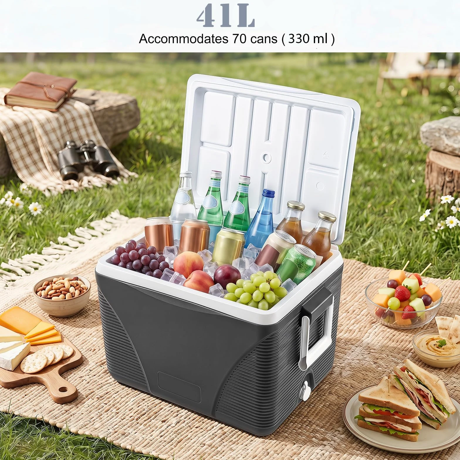 Lifezeal - Refrigerador rígido portátil 41L, refrigerador de camping con aislamiento térmico de 5 a 7 días, caja refrigerante con 4 portavasos y tapón de drenaje, ideal para picnic, pesca, viajes