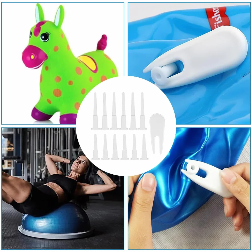 12 Piezas Tapón para Pelota de Ejercicio, Pelota de Yoga Pelota de Ejercicio Fitness Tapón de Aire Pin Adaptador Kit con 1 Pieza Extractor de Tapón para Pelota de Ejercicio Fitness Cama