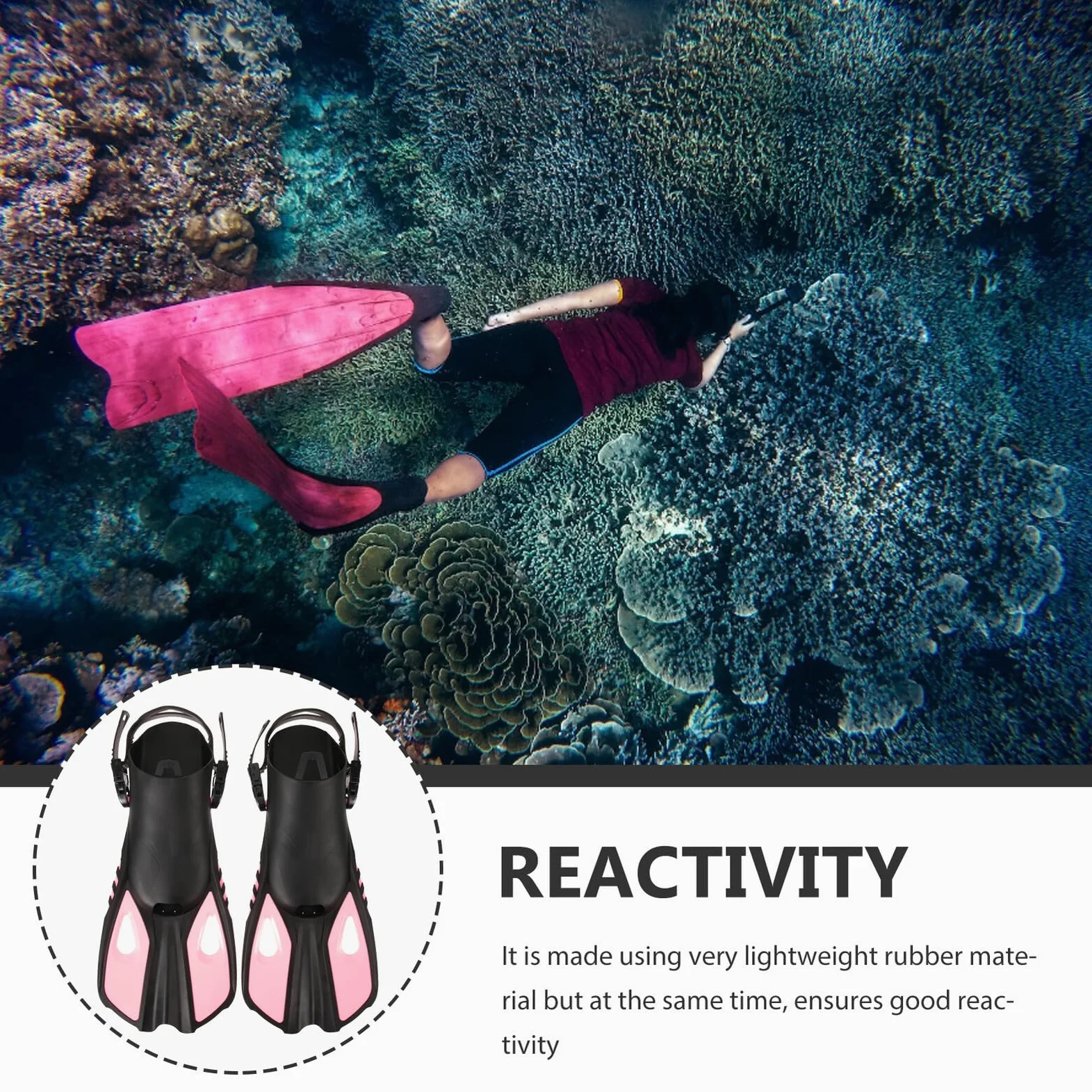 PRETYZOOM Aletas de Buceo Ajustables para Adultos, Color Rosa L/XL, de Goma Cómoda y Puntera Abierta, Equipo de Entrenamiento para Snorkel y Natación Recreativa
