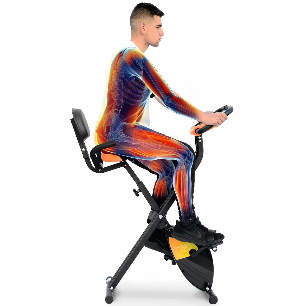 gridinlux, Bicicleta estática Plegable, Transmisión magnética, Doble Manillar, Monitor LCD con Registro actividad, Pulsómetro, Resistencia 8 niveles, Negro y naranja, Alpine X-Bike