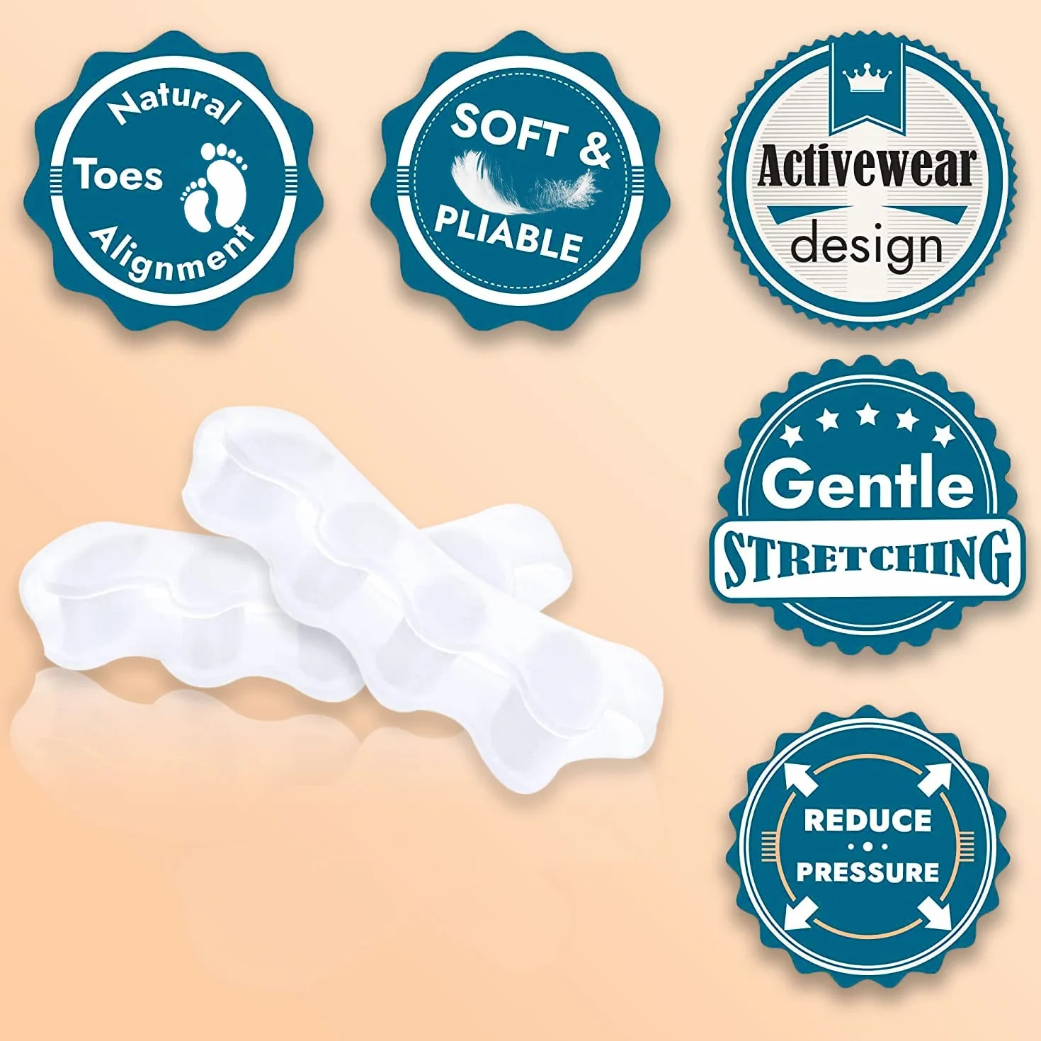 Separador Dedos Pie Silicona Ortopédico 6X Ajuste Ballet Yoga Atletas Blanco