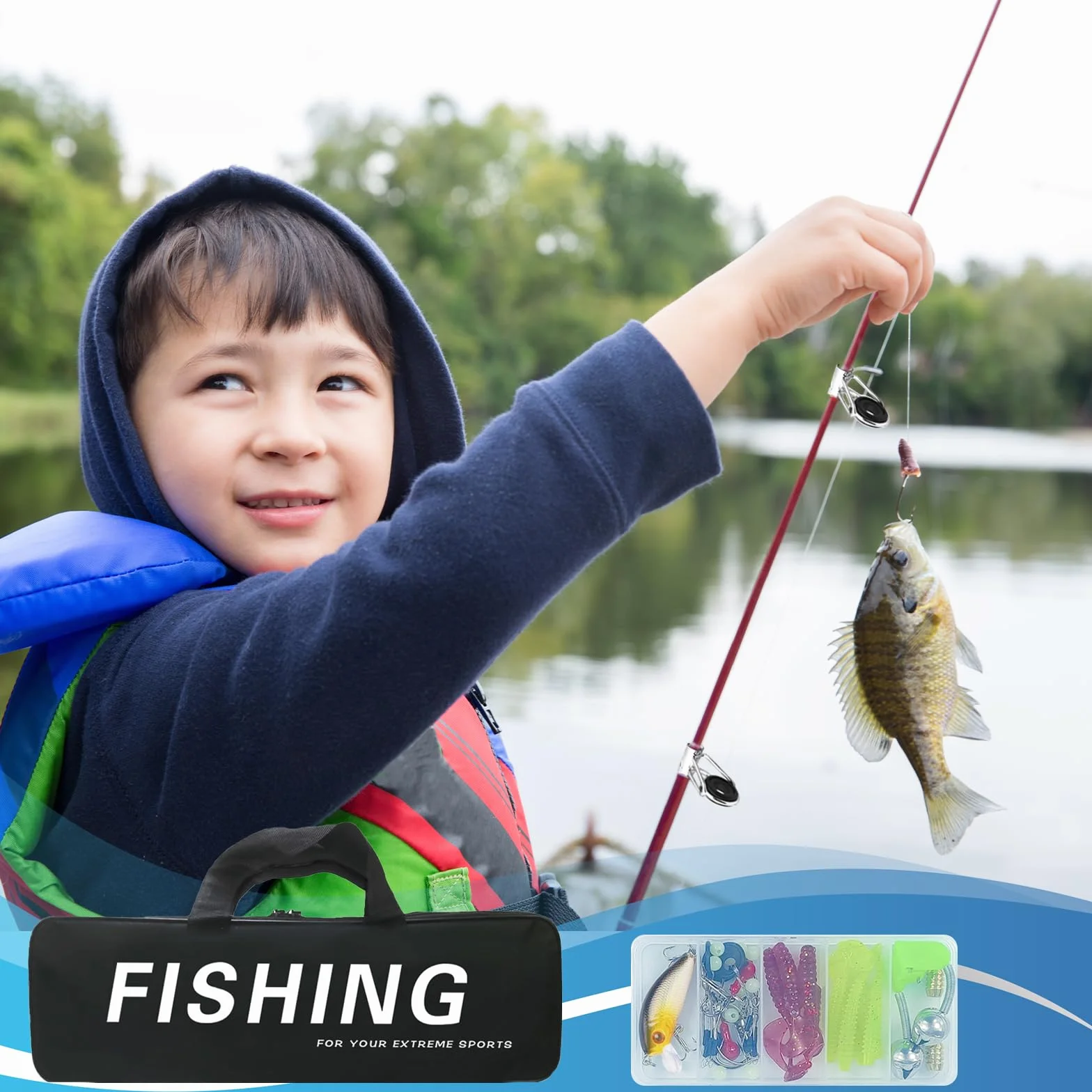 Juego de pesca para niños, 1,8 m, caña de pescar para niños, con carrete y juego de cebo, caña de pescar telescópica de fibra de carbono y carrete, accesorios para niños de 3 a 10 años