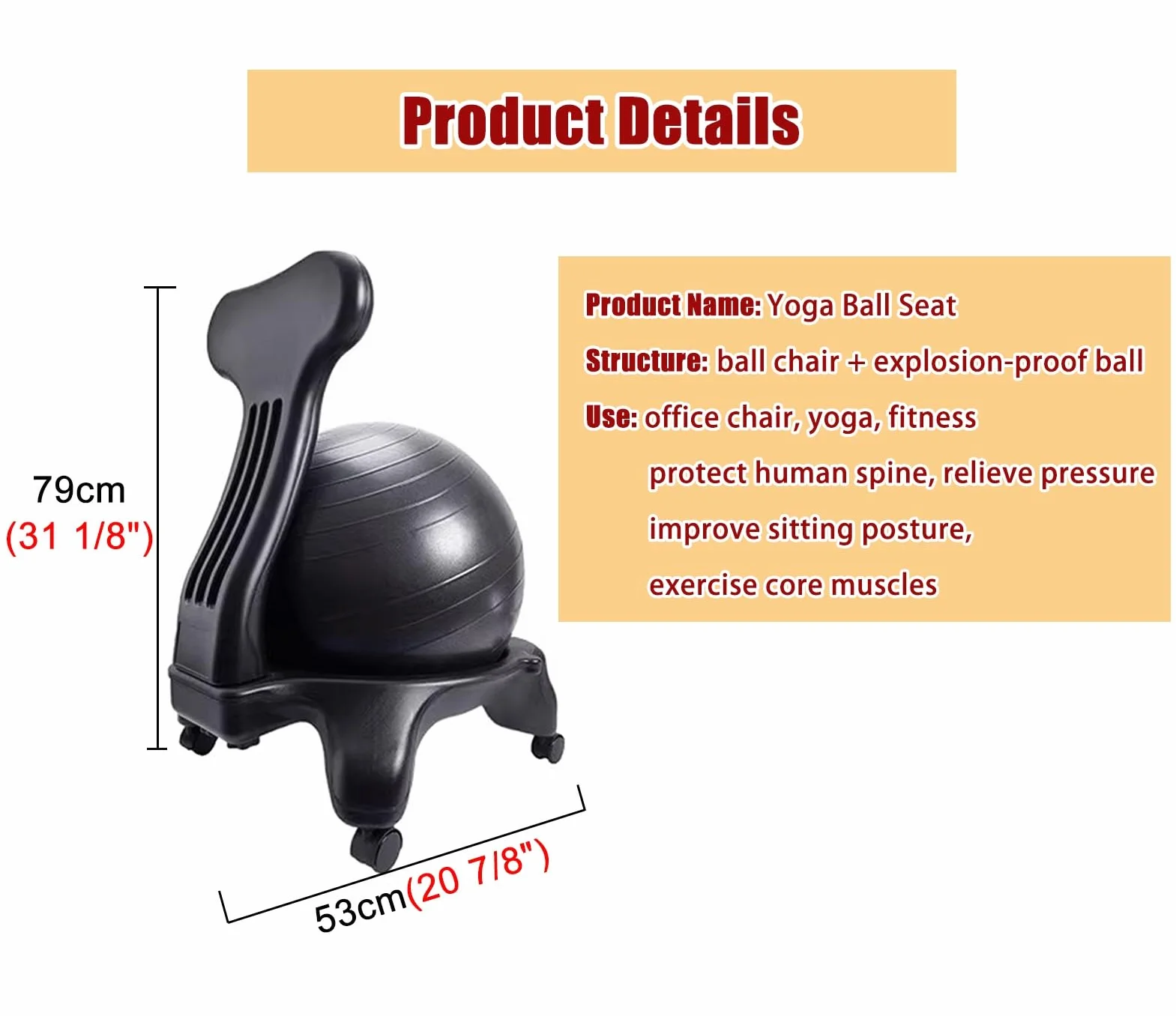 Silla Ergonómica de Yoga con Bola Anti Estallido para Oficina