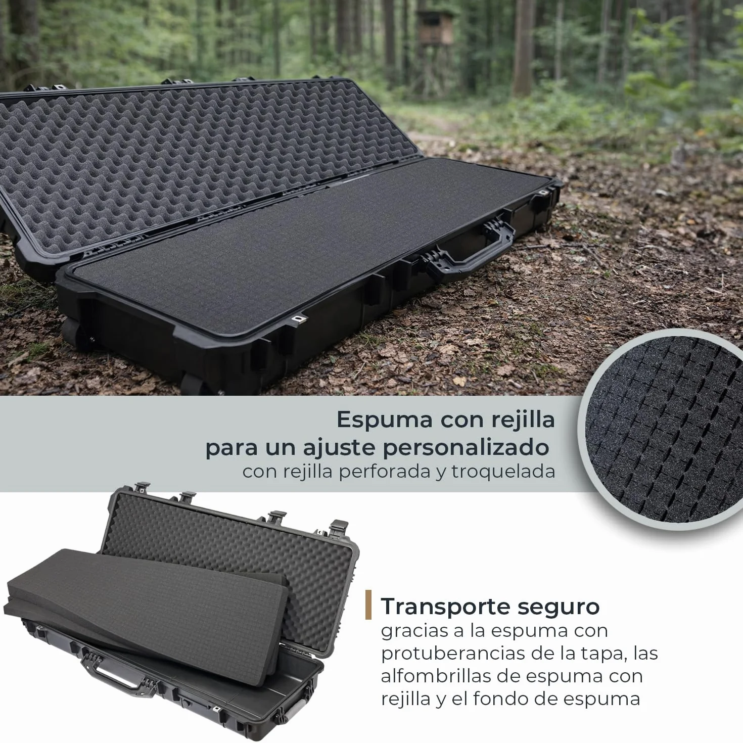 Maletín para Armas largas HMF Outdoor ODK200, Estuche Rifle Impermeable IP67 113x41x15.5 cm Negro