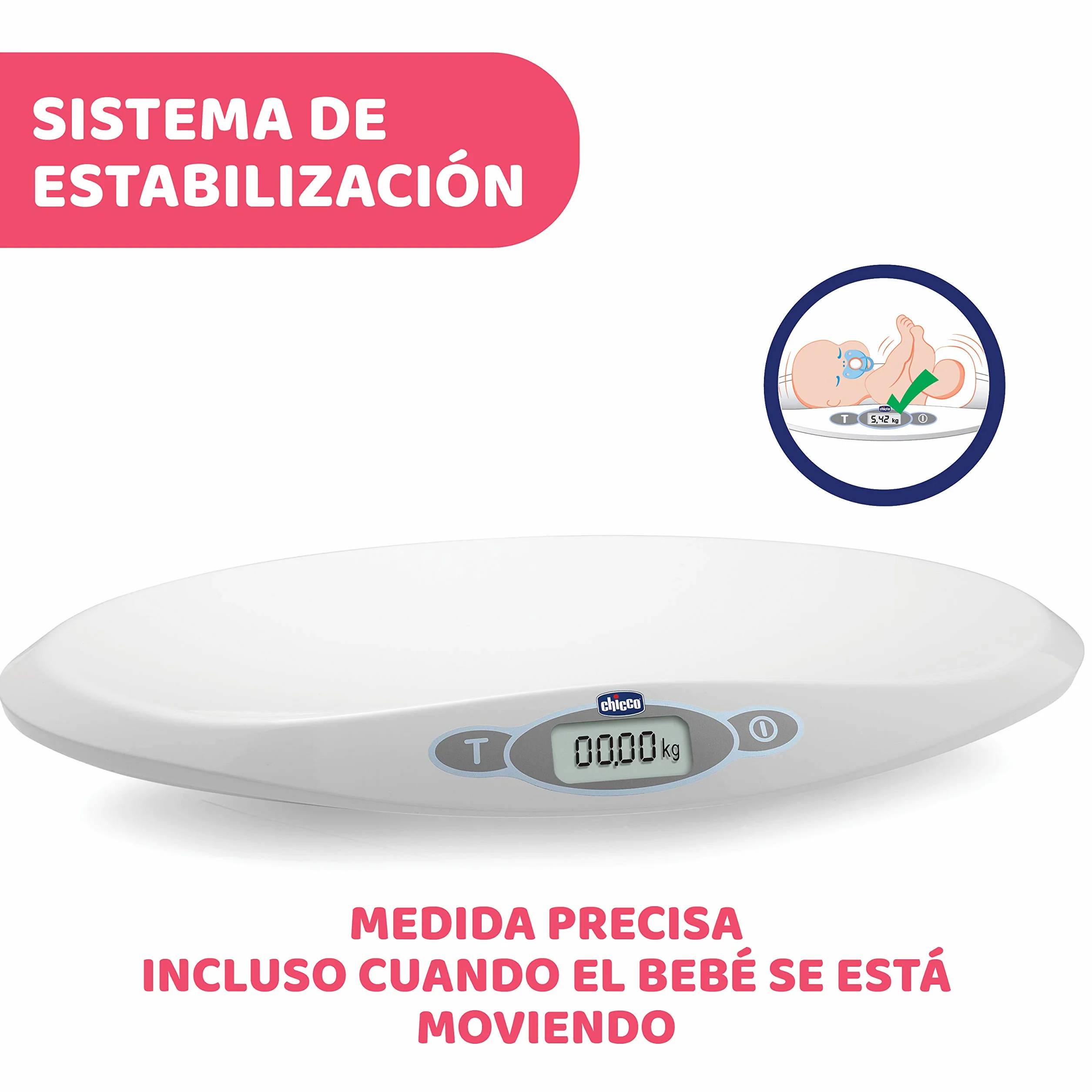Chicco Báscula electrónica digital para bebés hasta 20 kg con pantalla LCD, función tara y memorización