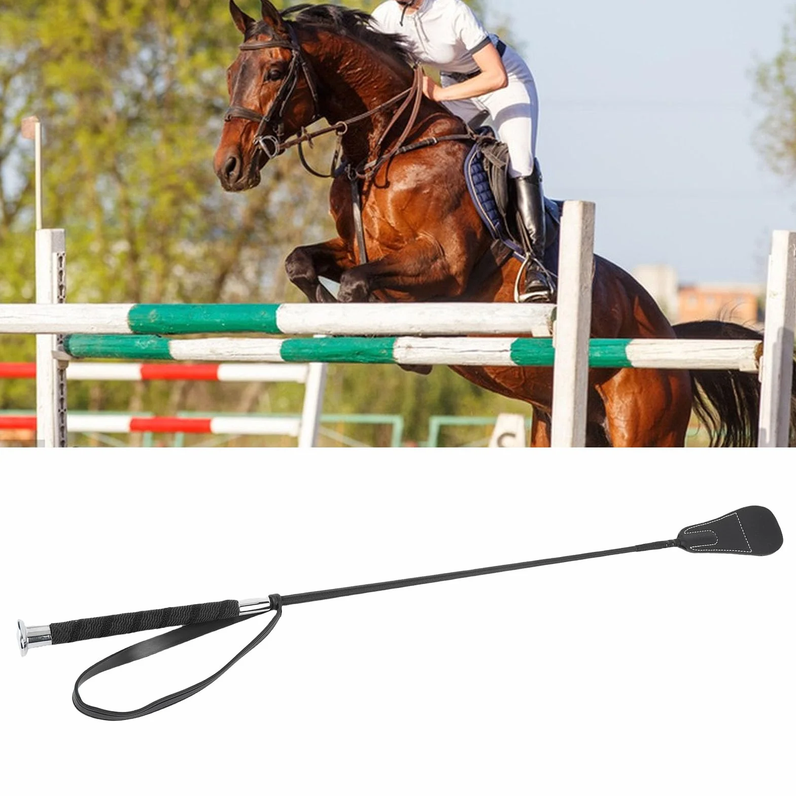 Látigo de Cuero Riding, Caballos Que Montaron Látigo con Palma de Muñeca de Goma, Ejercicio de Carrera Eventing de Pasos a Campo Traviesa Cropa de Salto de Salto de Salto de