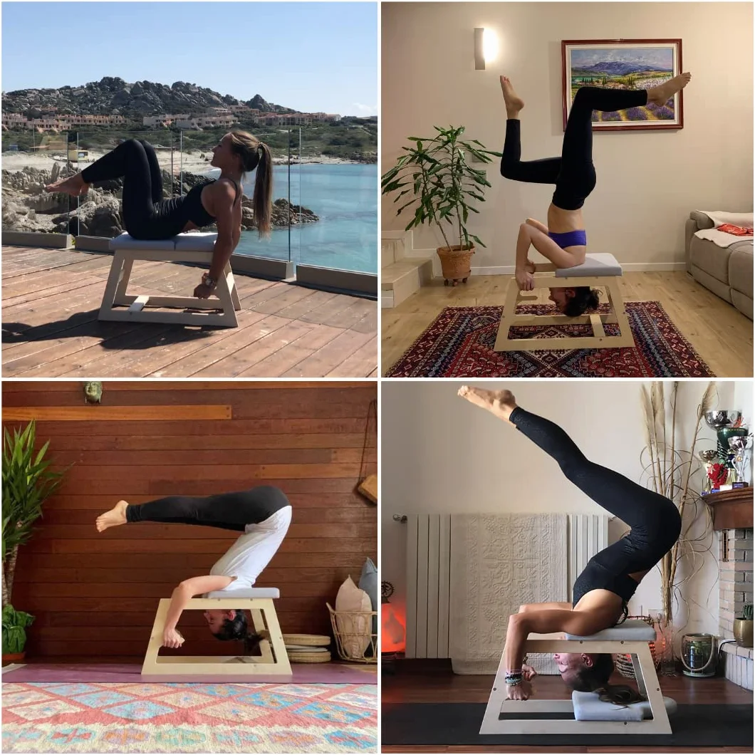 MeansWood Banco de Inversión para Yoga de Madera – Silla de Yoga para Posturas Invertidas – Soporte para Sirsasana, Posturas Invertidas de Cabeza (Versión Transparente) - Made in Italy