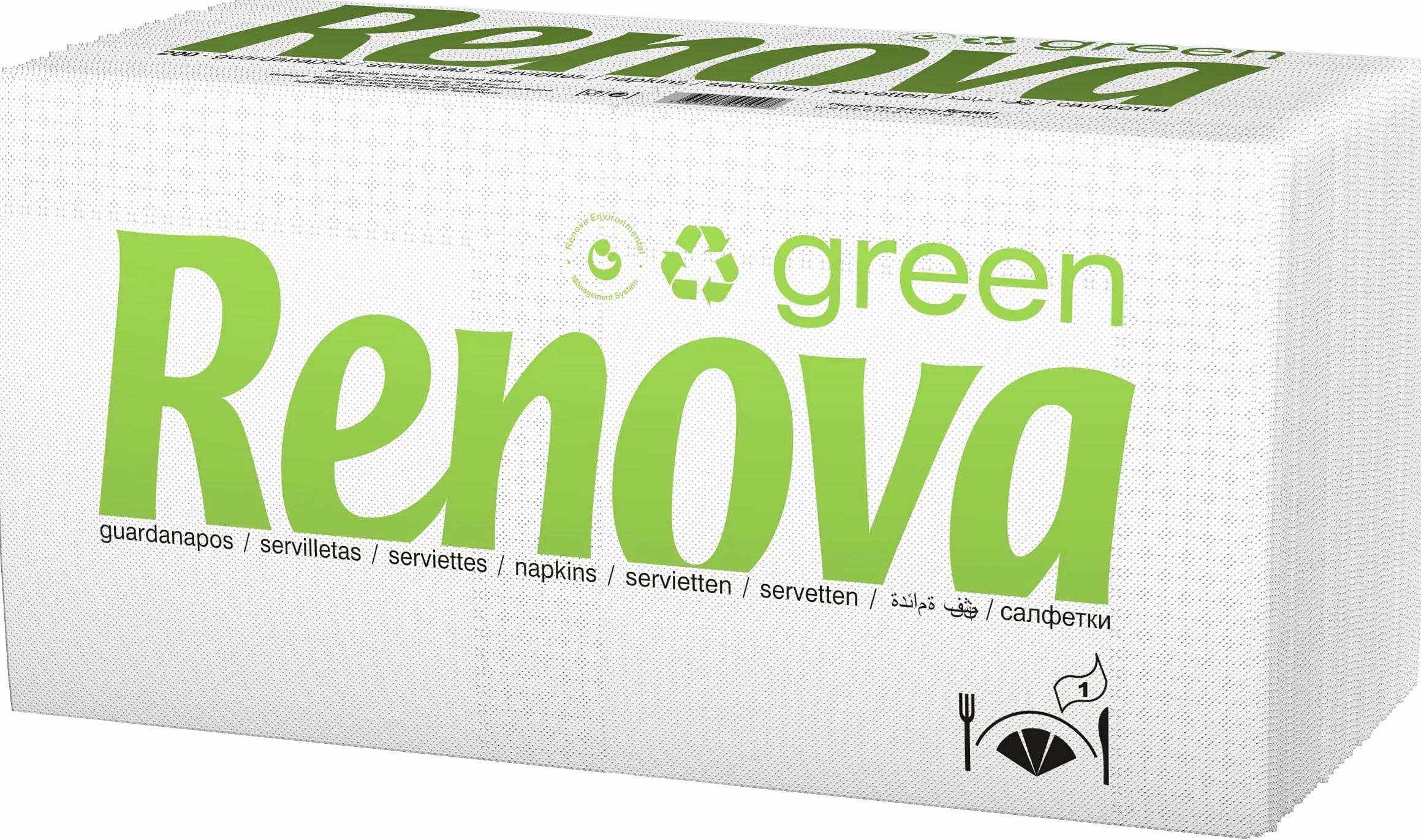 Servilletas Renovagreen Papel Reciclado 200 Unidades Etiqueta Ecológica Europea Tamaño Estándar