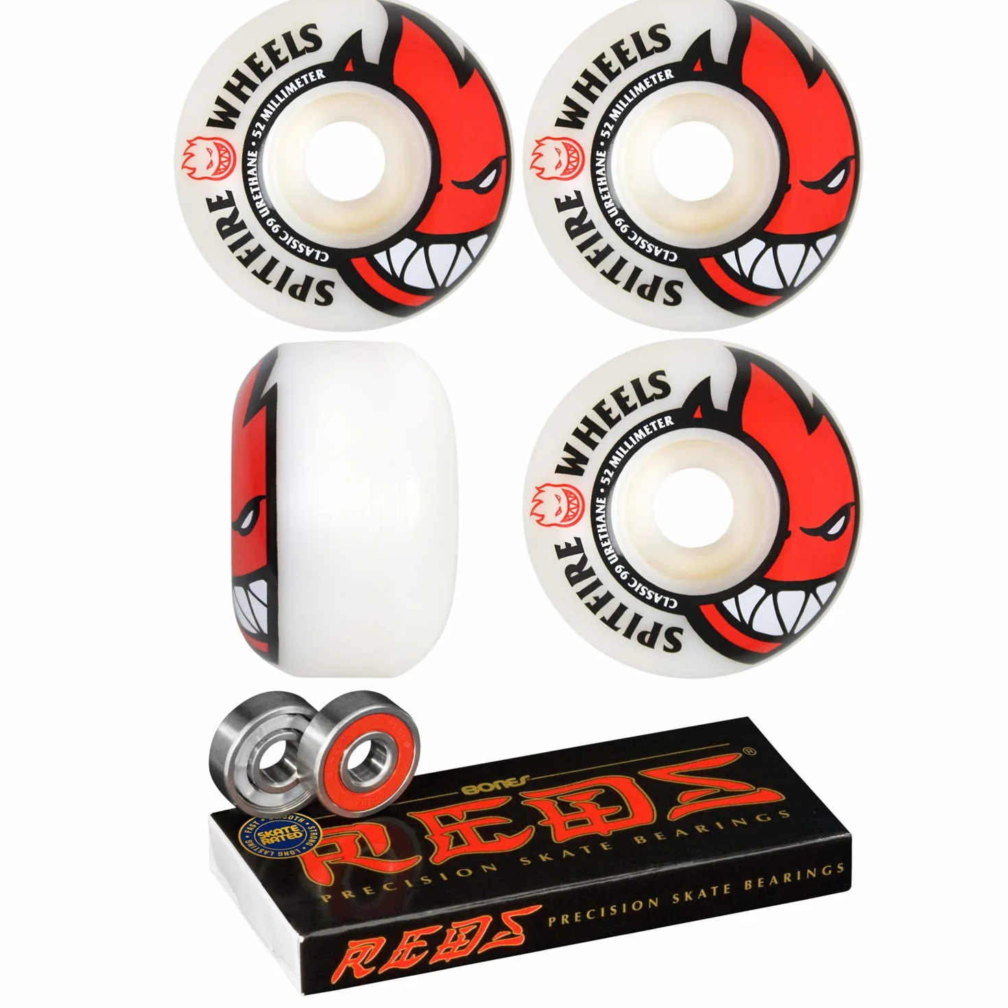 Spitfire 52 mm Wheels Bighead Ruedas de monopatín con rodamientos Huesos – 8 mm Bones Reds Precision Skate calificación rodamientos para monopatín – Paquete de 2 artículos
