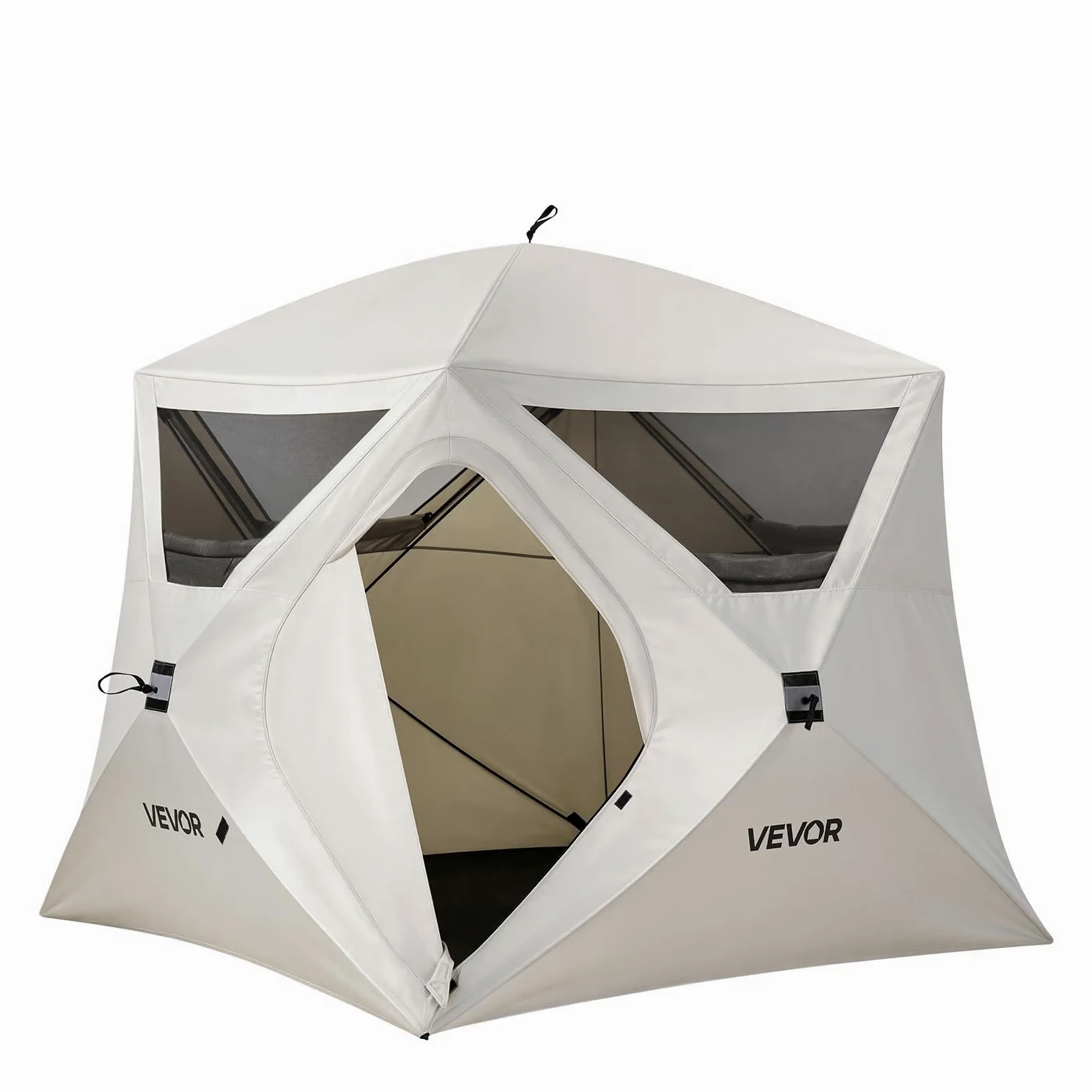 VEVOR Tienda de Campaña Instantánea para 4 Personas, Tienda de Camping Pop Up Pórtatil, con Ventanas Grandes de Malla, Bolsa de Transporte, para Acampada al Aire Libre de Familia Amigos, Color Beige