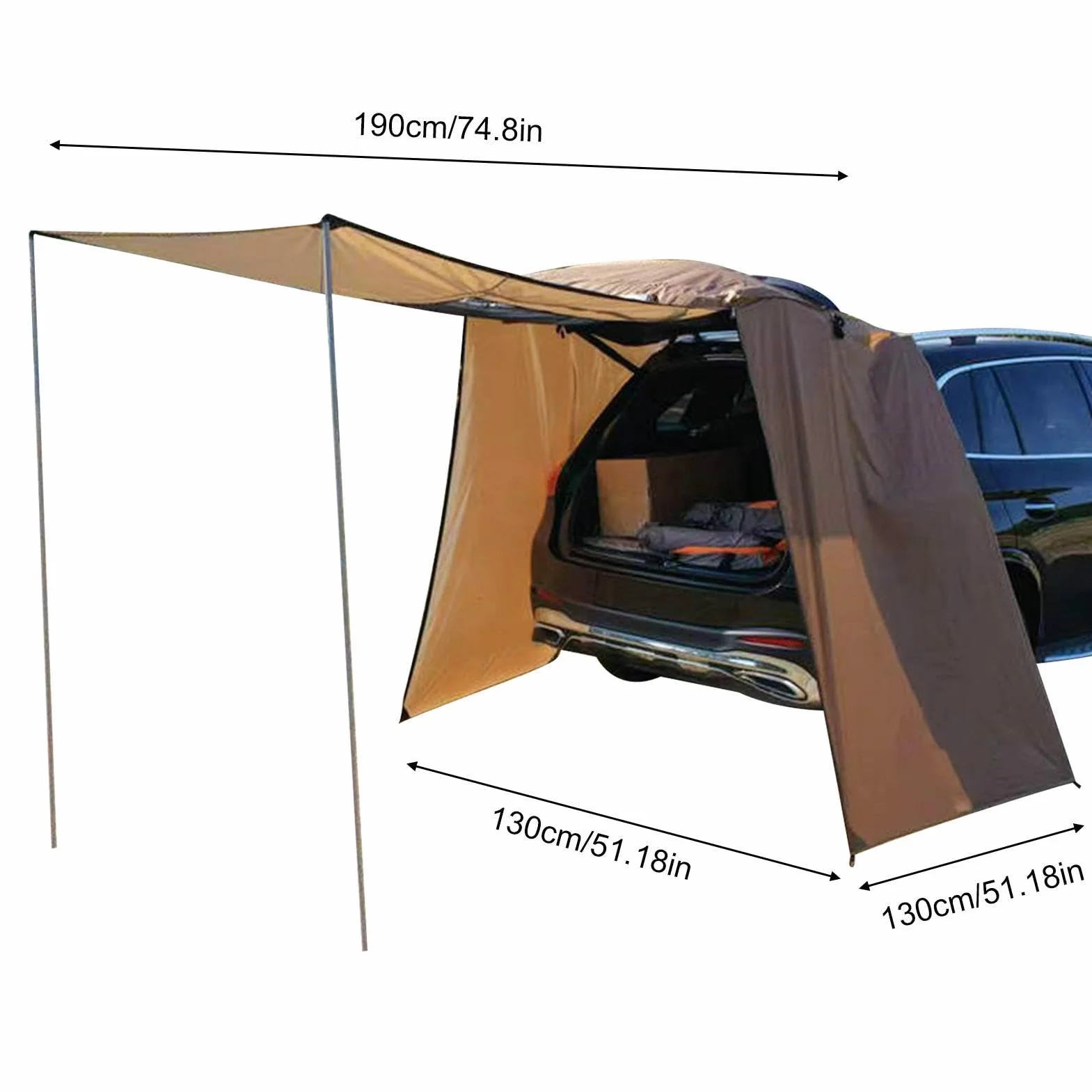 Tienda Para Puerta Trasera SUV - Poliéster 190T 190x130cm Impermeable | Toldo Trasero Para Coche Con Postes De Soporte, Refugio Para Acampar A Prueba De Viento Para SUV, Sedán, Camioneta, Furgoneta, V