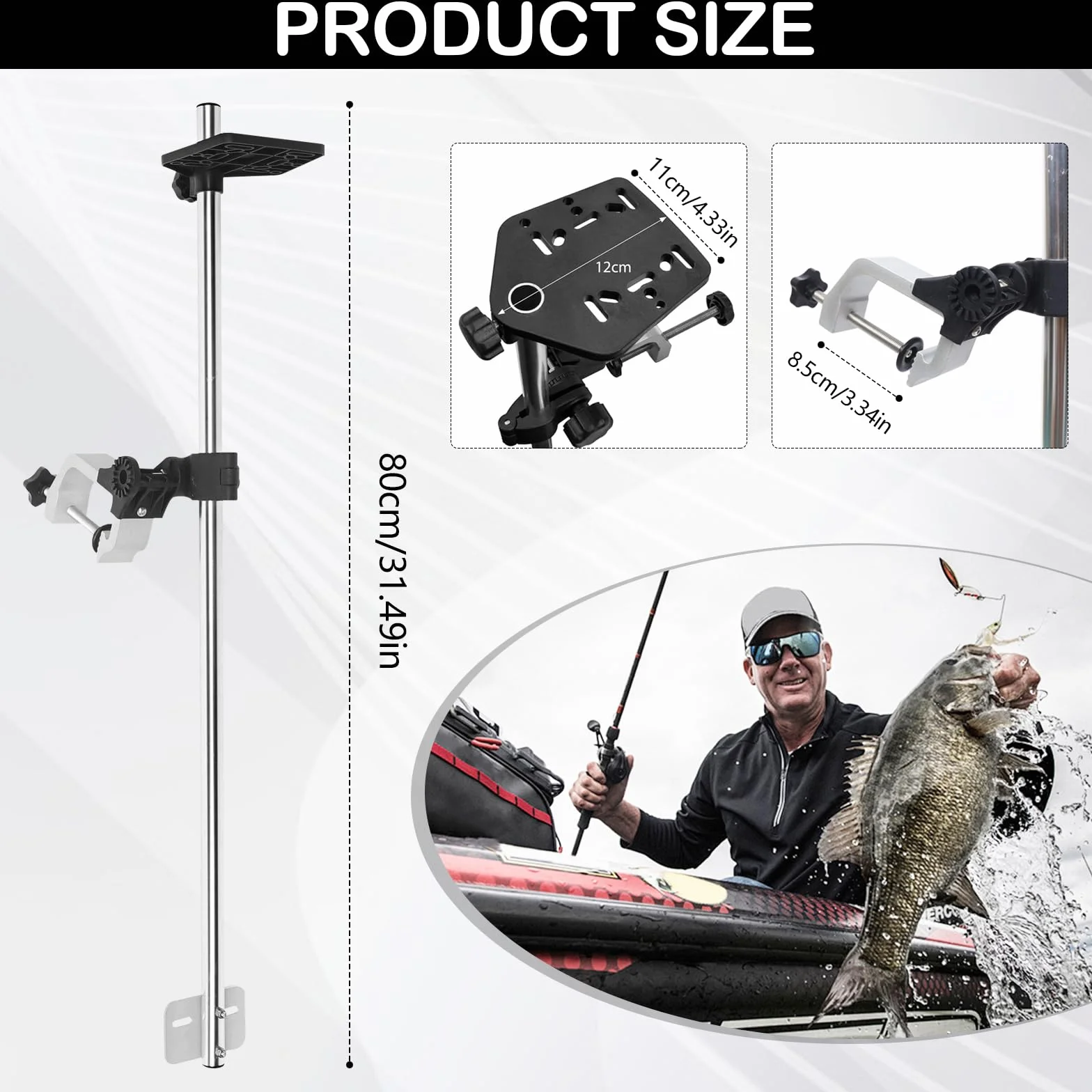 Soporte para Sonda De Pesca Giratorio 360° Aleación De Aluminio Abrazadera Ajustable Universal 80cm