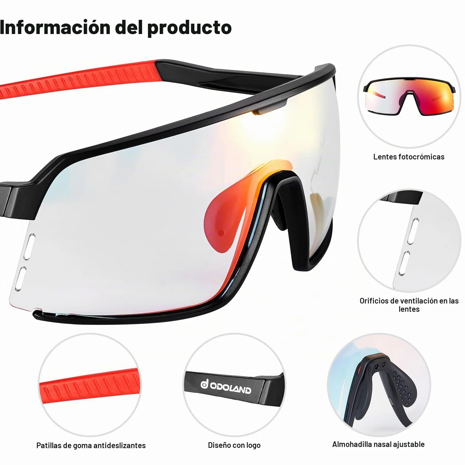 Odoland gafas deportivas hombre fotocromáticas gafas bicicleta gafas de sol para ciclismo UV400 lentes intercambiables gafas correr para MTB bicicleta running mujeres