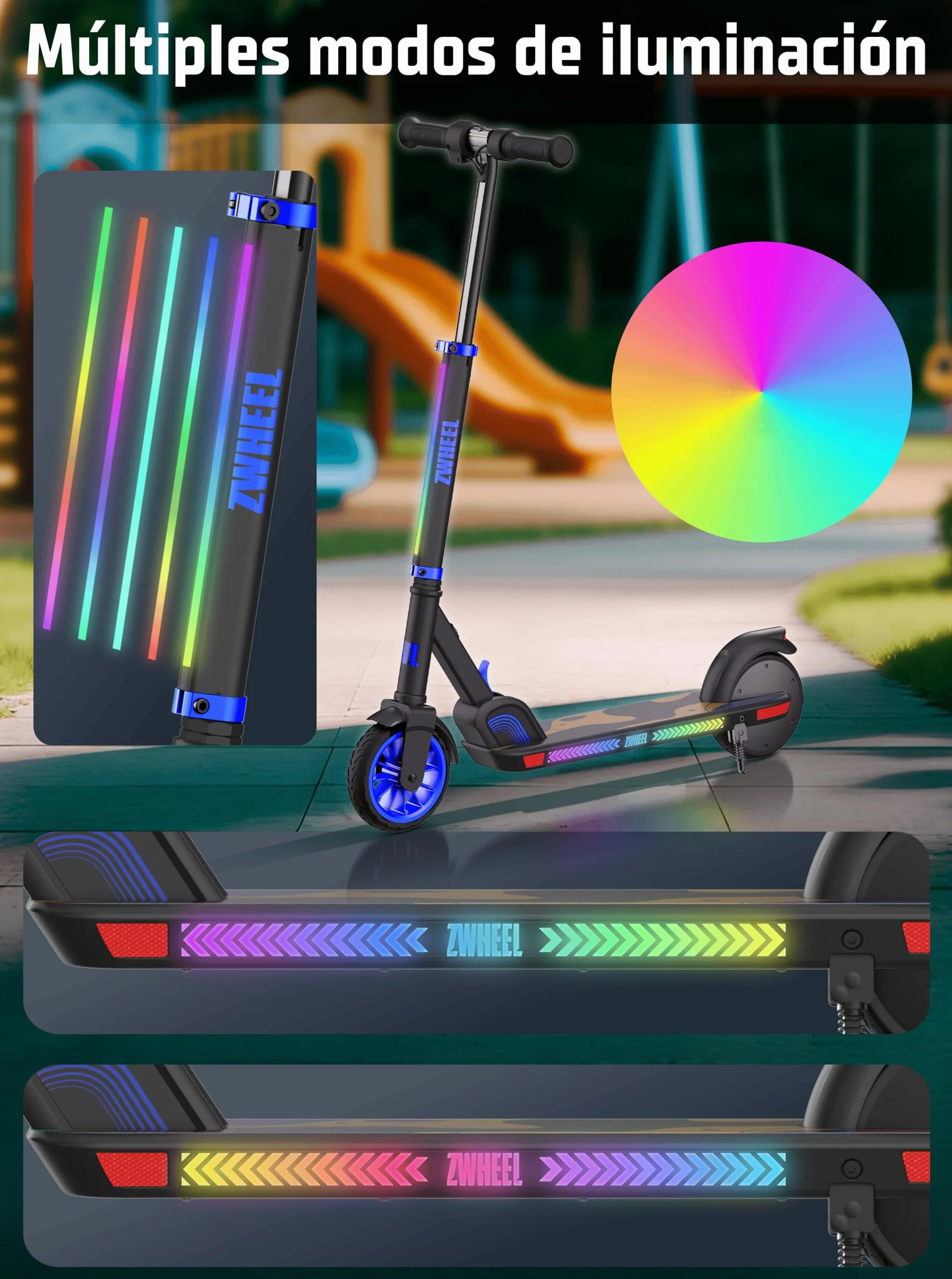 Patinete Eléctrico para Niños ZWHEEL ZTOY SUPERKID - Altura Ajustable 150W 19km/h 10km Autonomía Luces RGB Doble Freno Ruedas Antipinchazo