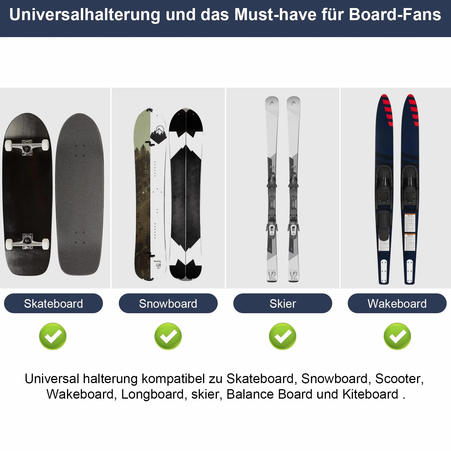 Soporte de pared para skate, esquí, snowboard, wakeboard, longboard, esquís, wakeboard, longboard