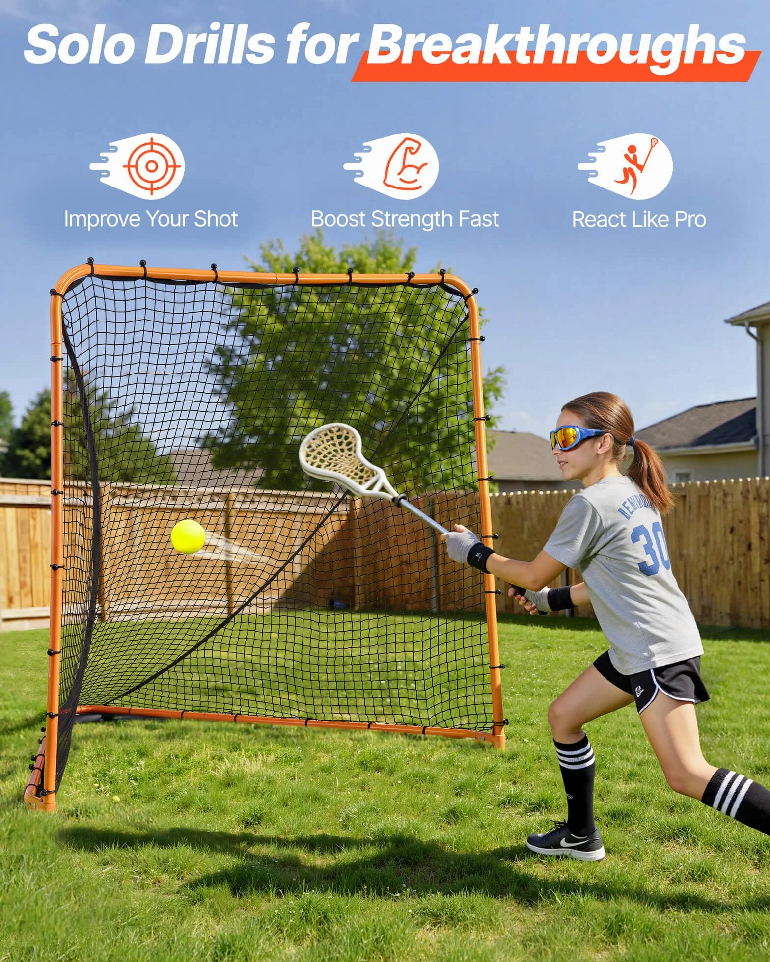 VEVOR Portería de lacrosse, red de lacrosse, equipo portátil de entrenamiento de lacrosse para patio trasero, red de entrenamiento de marco de acero, portería de lacrosse de configuración rápida y