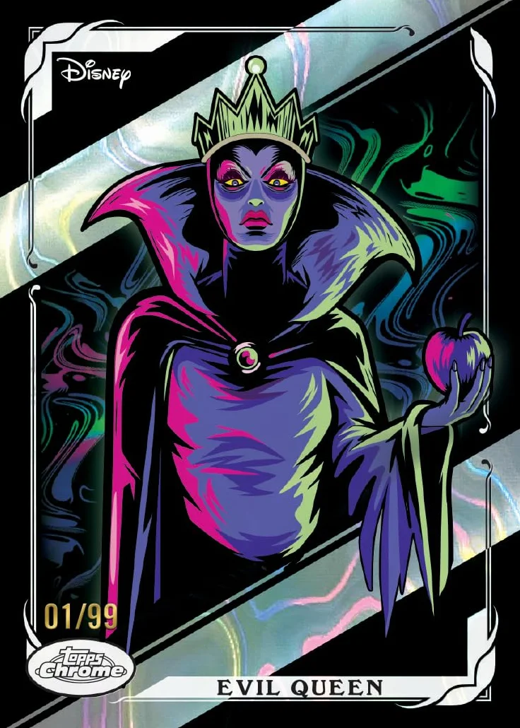2026 Topps Disney Neon Advantage Box contiene 35 tarjetas con dos tarjetas base paralelas con tarjetas paralelas de diamante por caja.