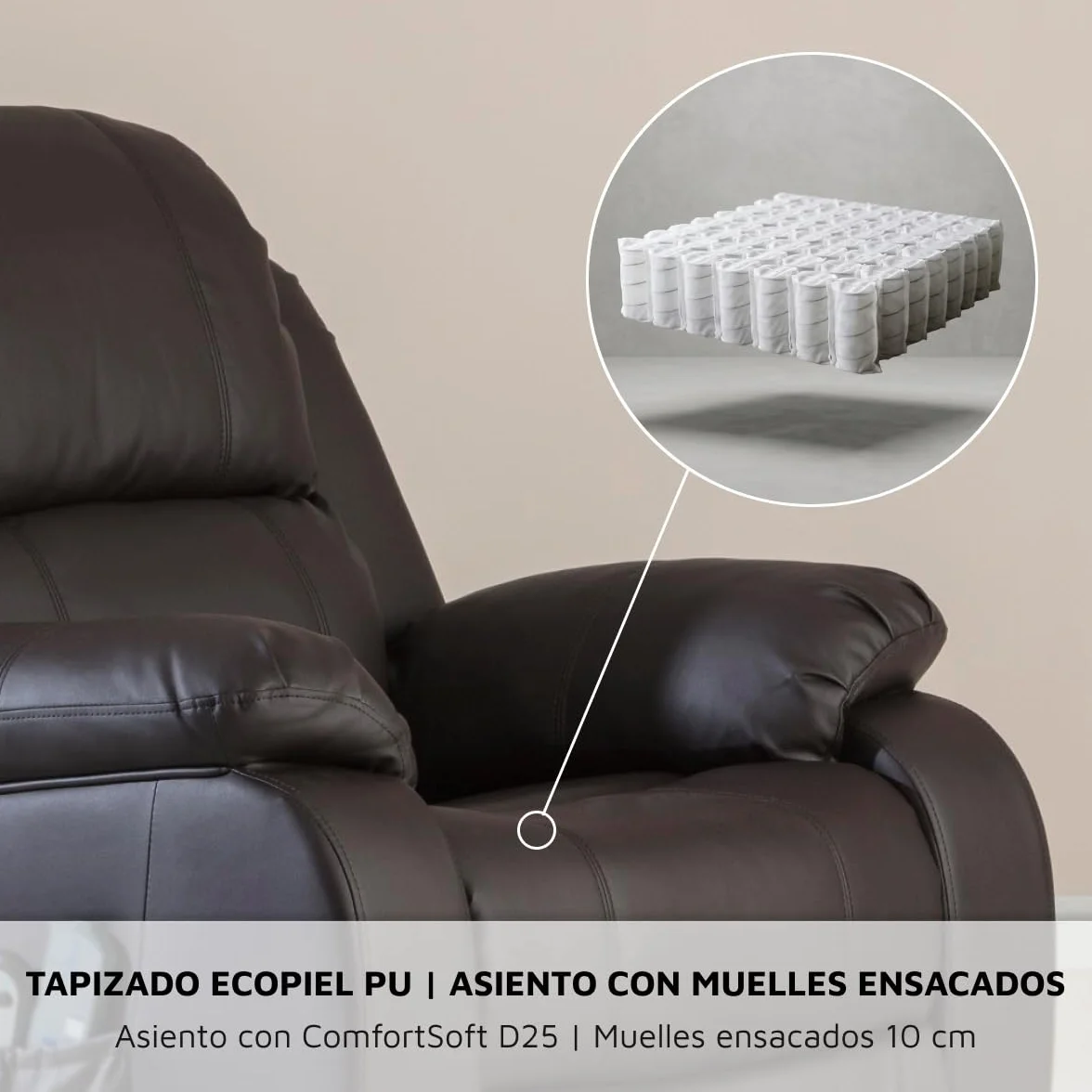 Sillón Relax Reclinable Eléctrico Trevi Choco 160º 10 Programas Calor Lumbar Masaje 4 Zonas Eco Piel PU
