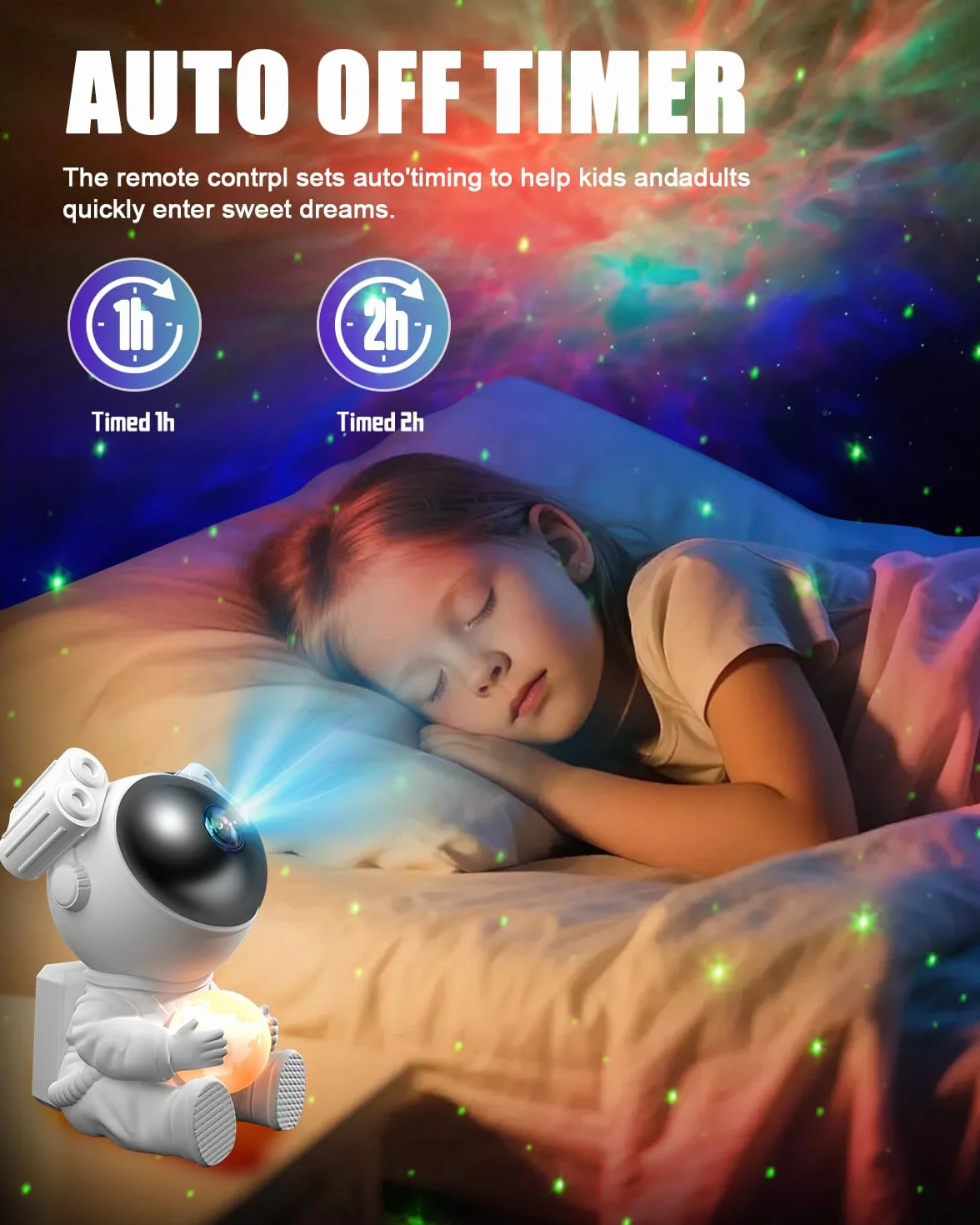 Proyector Estrellas Astronauta Galaxy con Lámpara Lunar, Luz Nocturna LED con Temporizador y Mando a Distancia