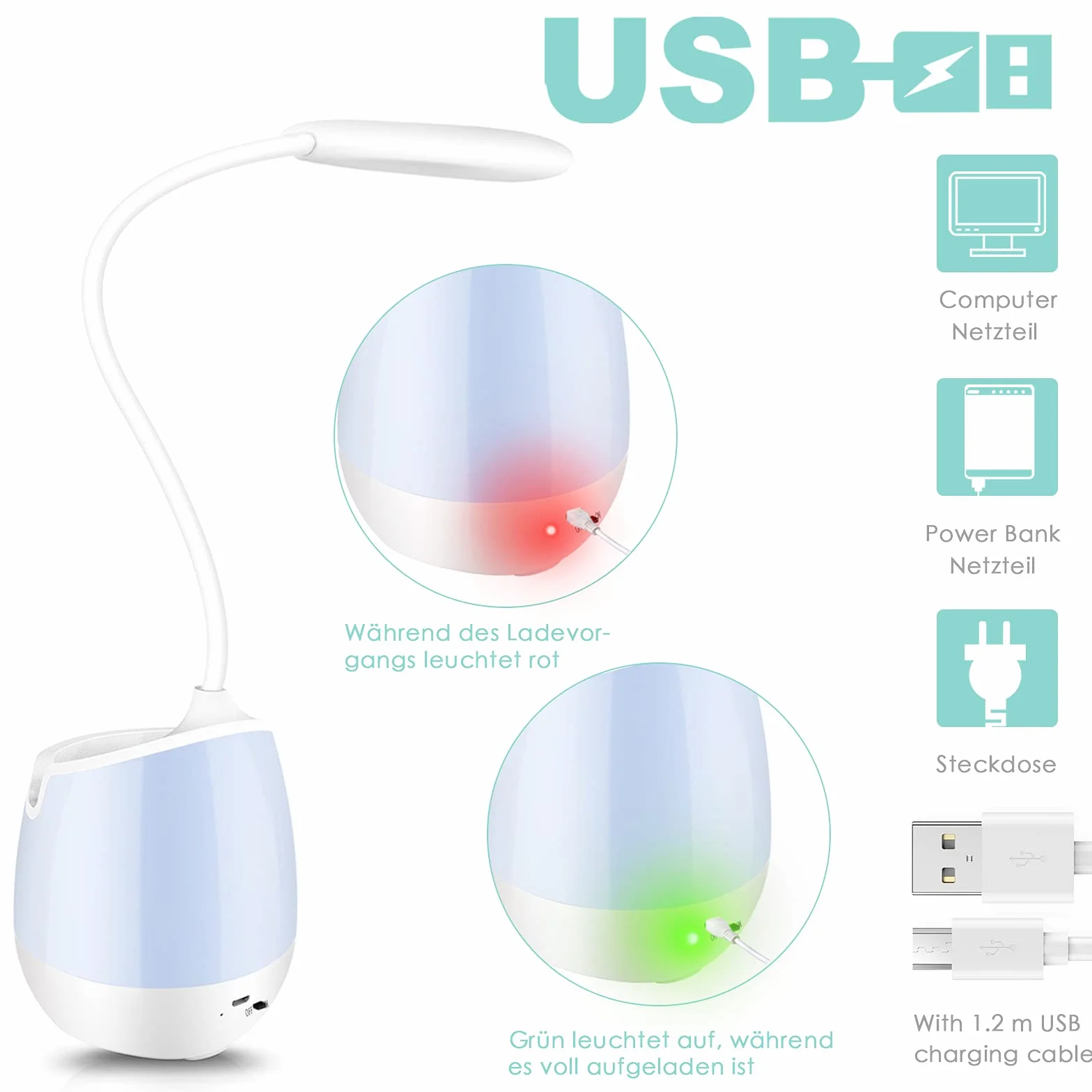 Lámpara de escritorio LED Shuniu 360° flexible 20 LED 3 niveles de brillo luz nocturna RGB con soporte para teléfono móvil